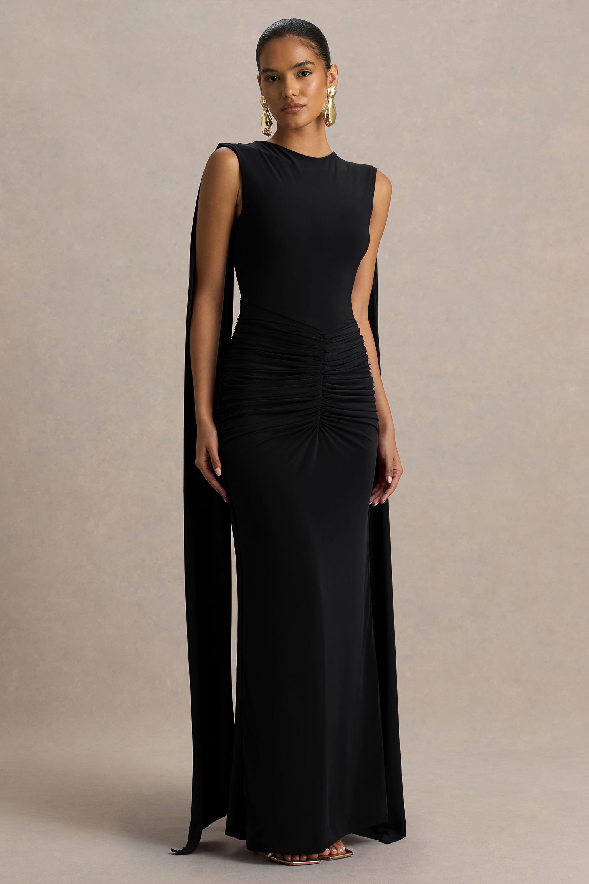 club l london black maxi dress Floria | Black Draped One-Sleeve Maxi Dress