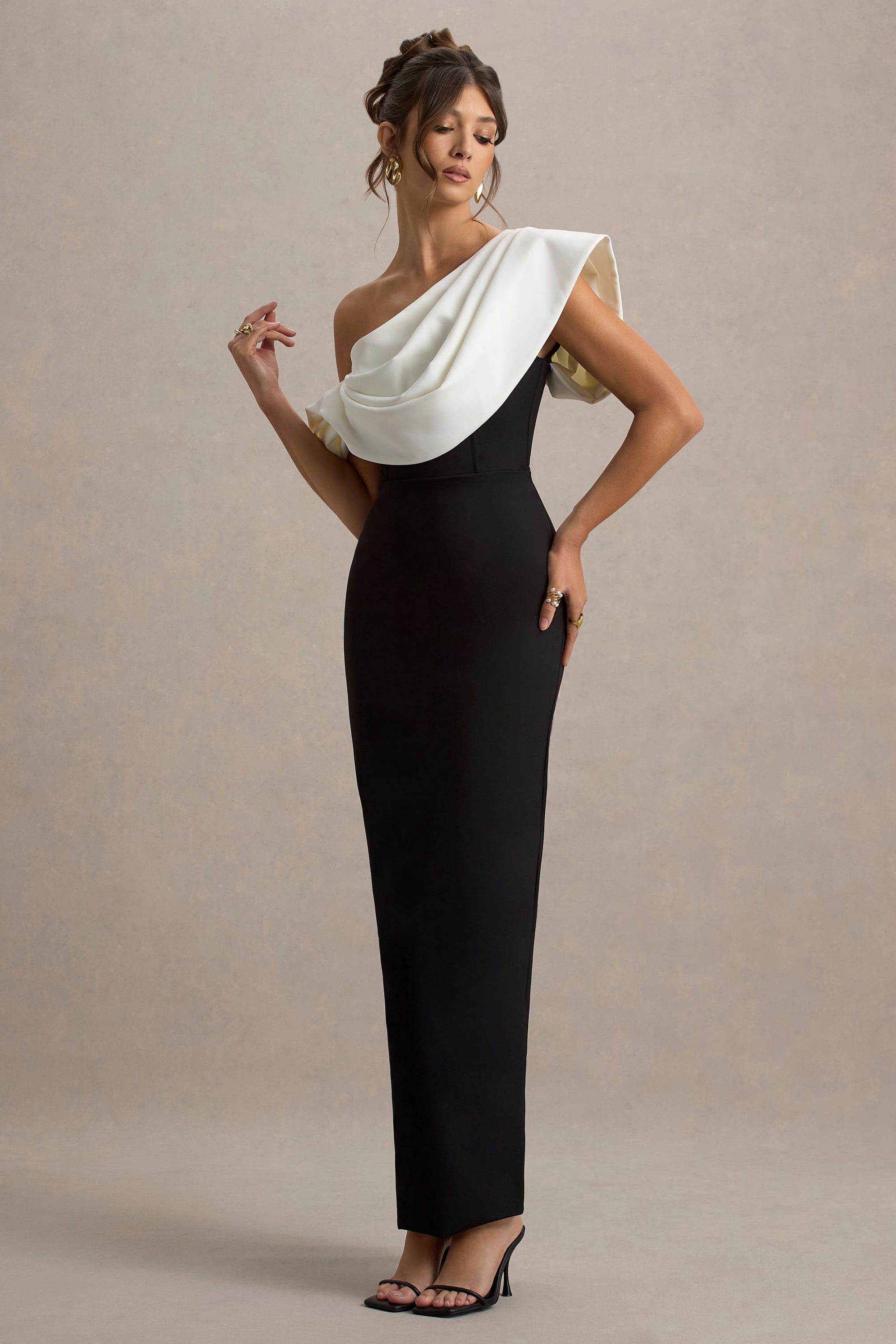 black and white a line dress Baltic Born Womens Adela Maxi | + flared silhouette and thin belt accentuating the waist Black White Lace Nude Tulle