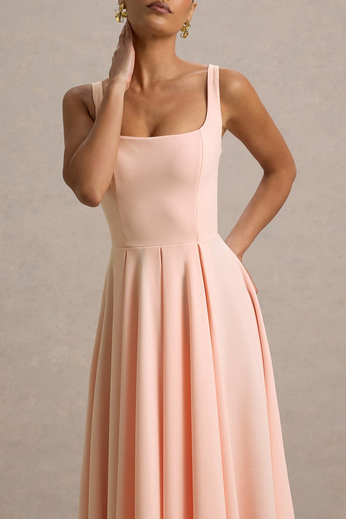 Parina | Pink Strappy Volume-Hem Midi Dress