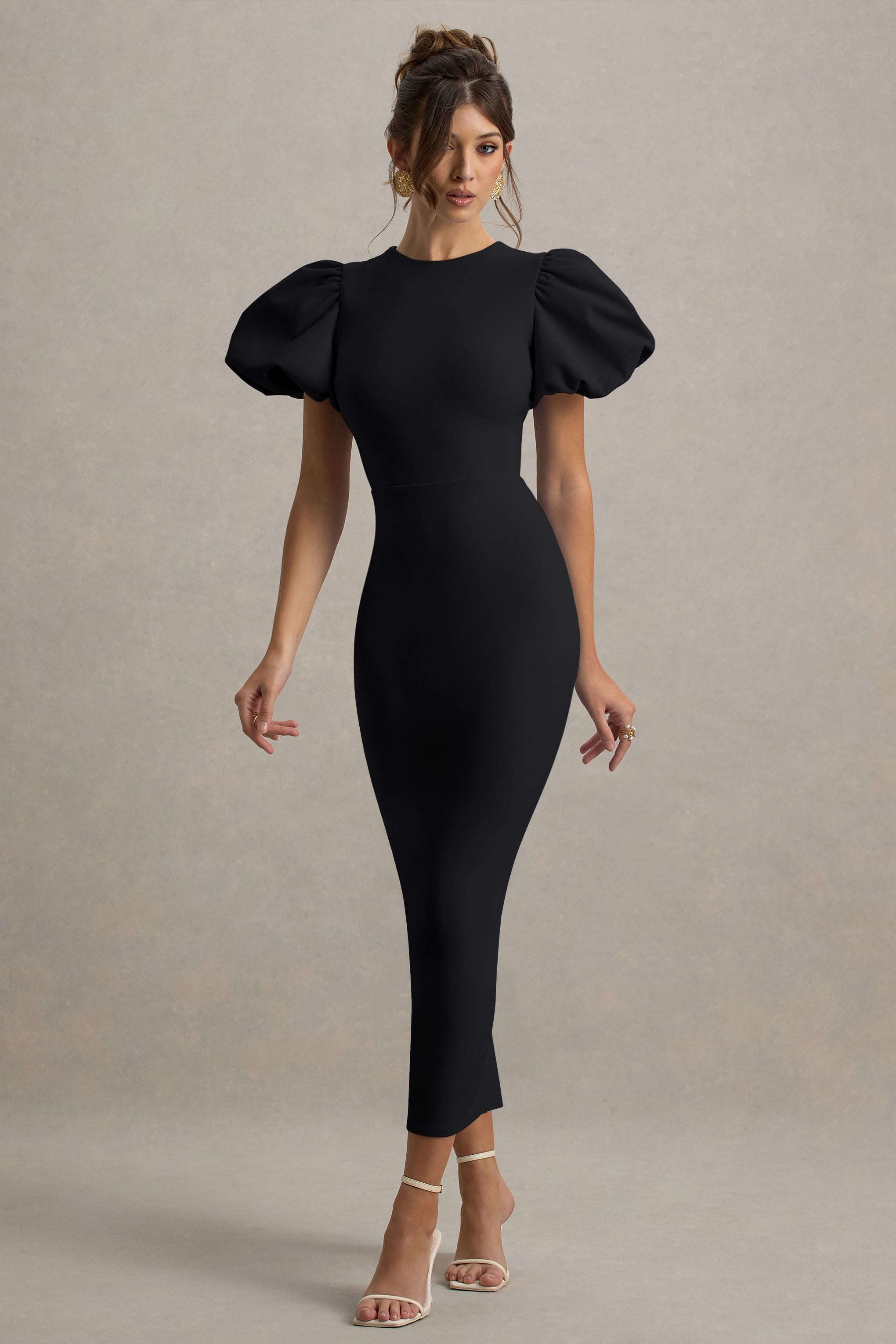 Dakota | Black Puff-Sleeve Midi Dress – Club L London - USA