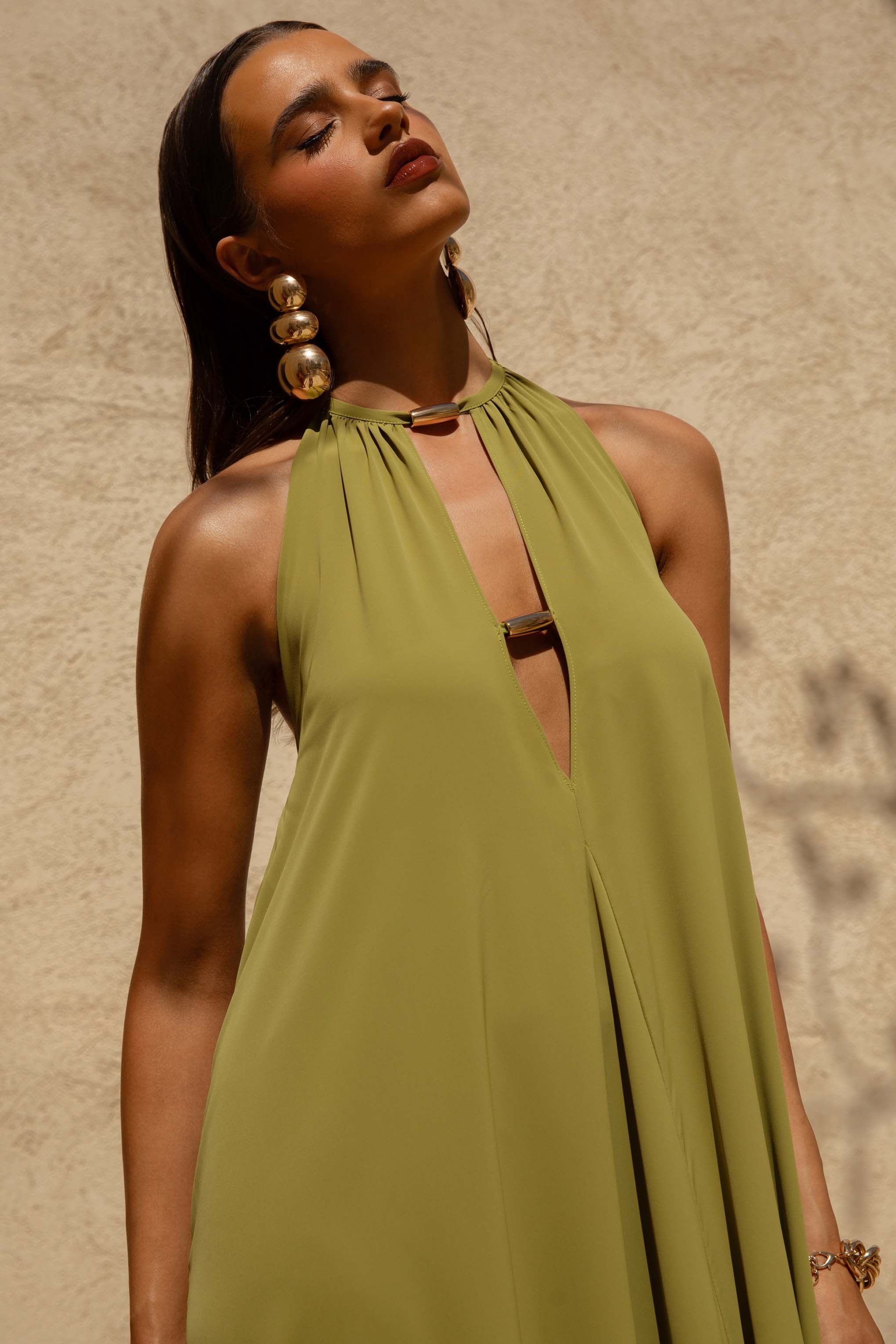 Zyon | Green High-Neck Maxi Dress with Cut-Out Details – Club L