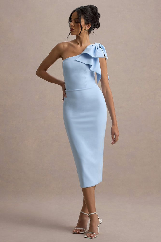 ワンピース Fountain Lace Up Bow Dress S pale blue Ambretta Powder Blue One-Shoulder Midi Dress With Bow – Club L