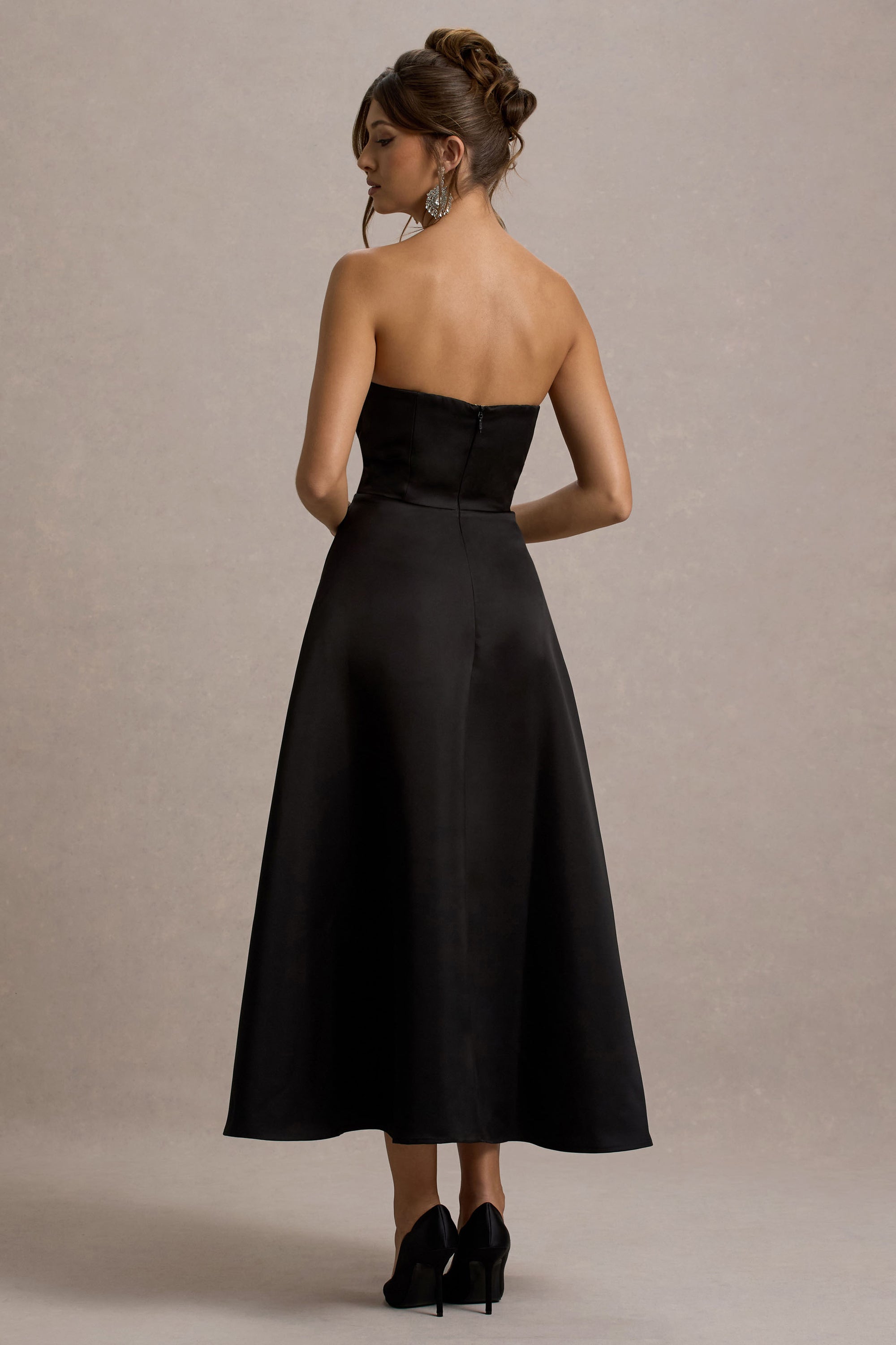 wintour midi slip dress Wintour | Black Satin Sweetheart Midi Dress