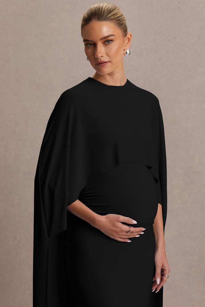 Padma Black Draped Maternity Maxi Dress With Cape Sleeves  Club L London -  USA