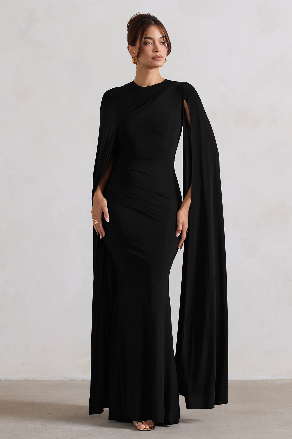 Magdelena Black Asymmetric Cape Maxi Dress Club L London - USA Magdelena Black Asymmetric Cape Maxi Dress Club L London - USA