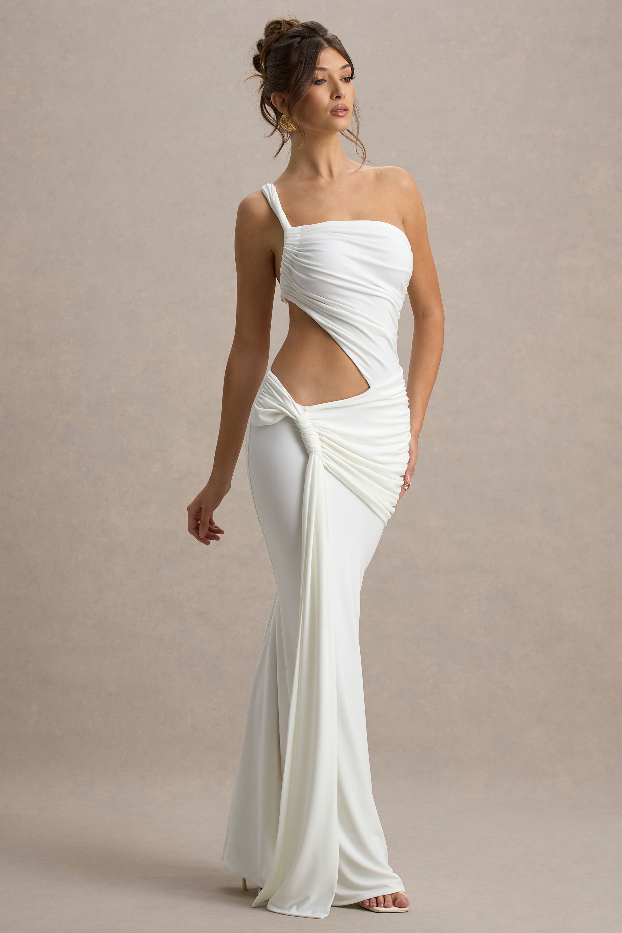 Giovanna | White Asymmetric Maxi Dress With Wrap Skirt – Club L