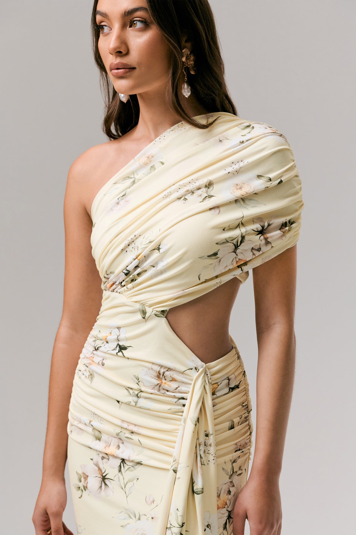 Overload | Lemon Print Asymmetric Wrap Split Maxi Dress