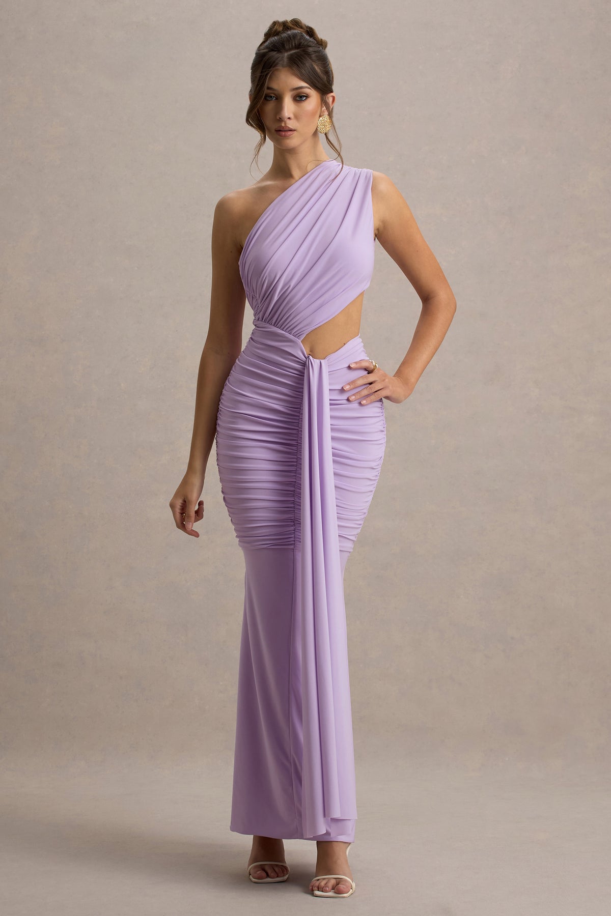 Beline | Lavender One-Shoulder Cut-Out Maxi Dress With Drape