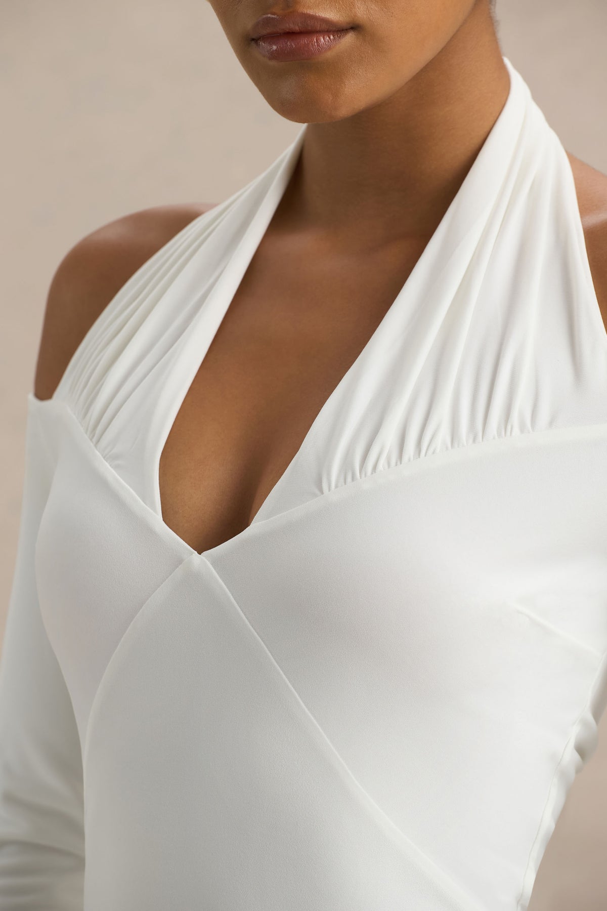 Living High White Halter-Neck Maxi Dress With Long Sleeves Club L London - USA Living High White Halter-Neck Maxi Dress With Long Sleeves Club L London - USA