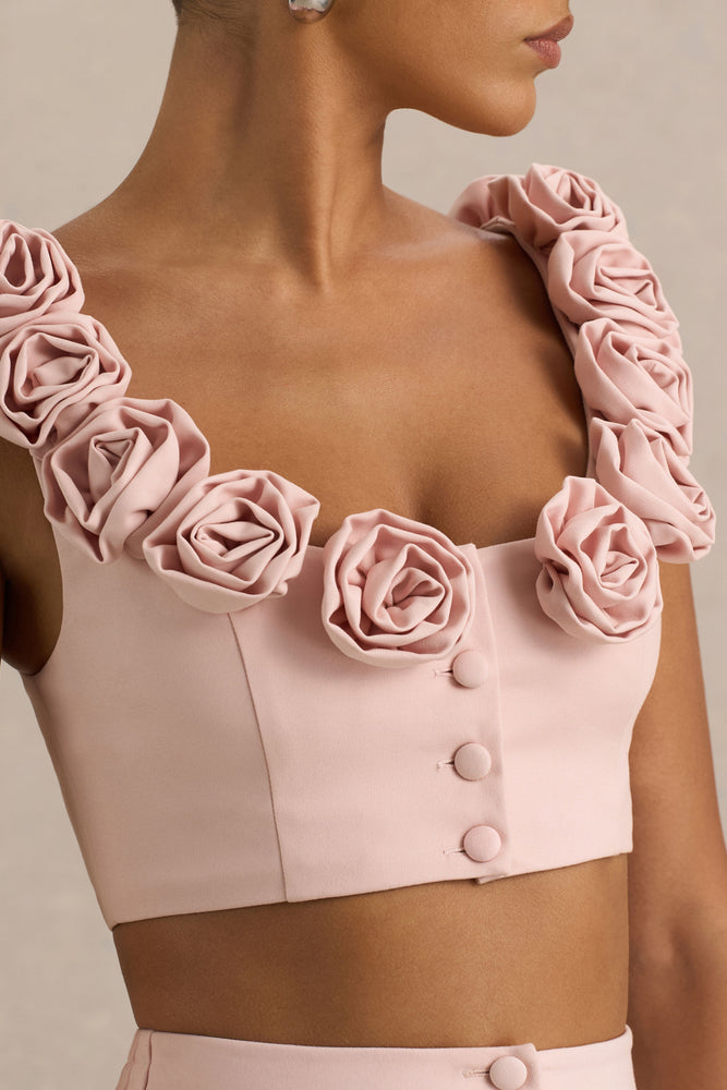 Blade Baby Pink Scoop-Neck Crop Top With Corsage Details – Club L