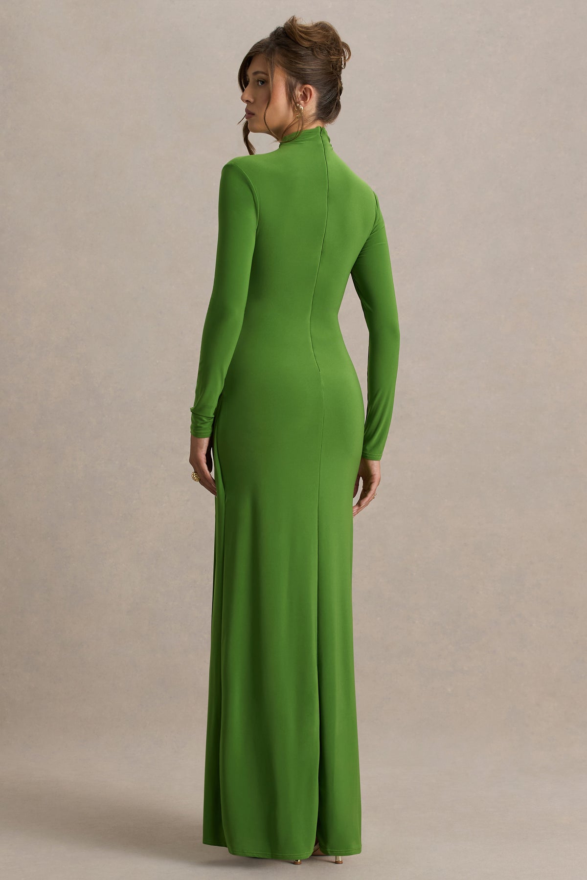 Hourglass Green Long-Sleeve Twisted Maxi Dress With Split Club L London - USA Hourglass Green Long-Sleeve Twisted Maxi Dress With Split Club L London - USA