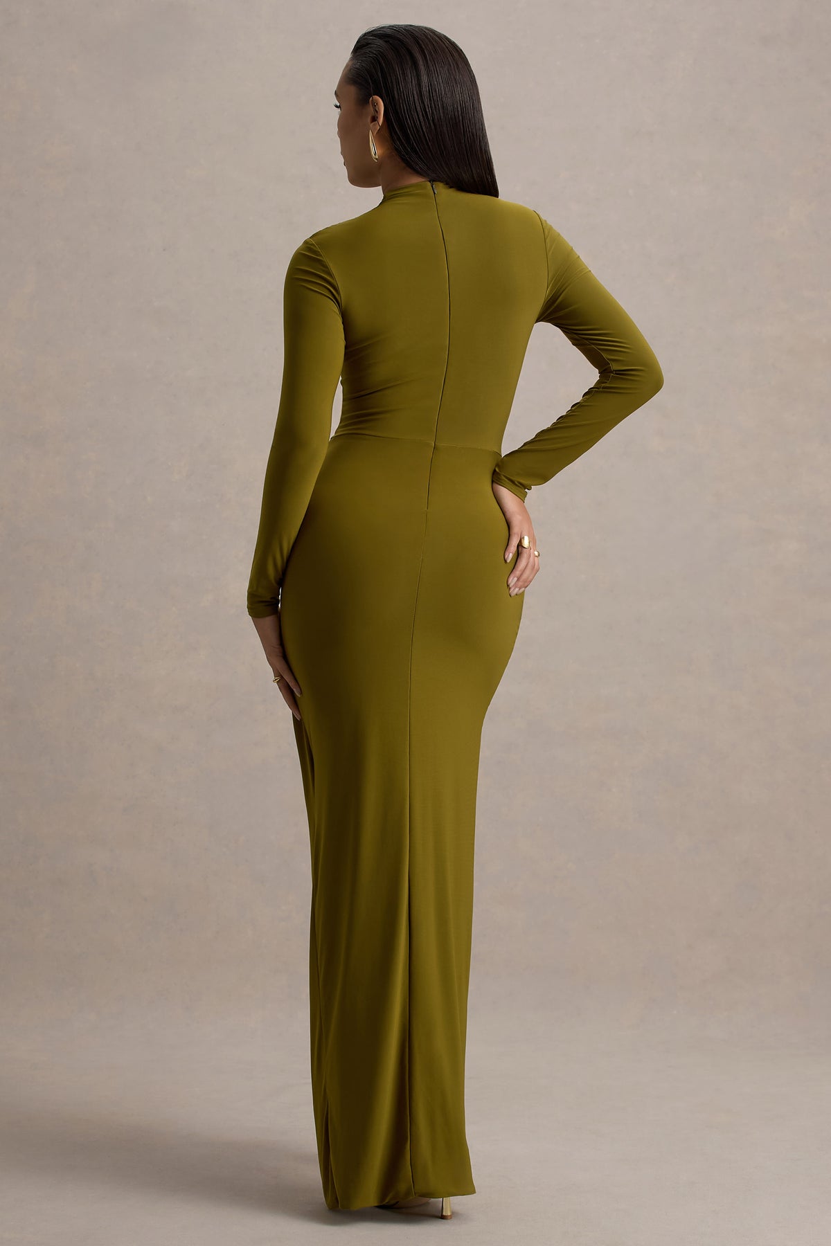 Victoria | Green Long-Sleeve Maxi Dress With Wrap Skirt