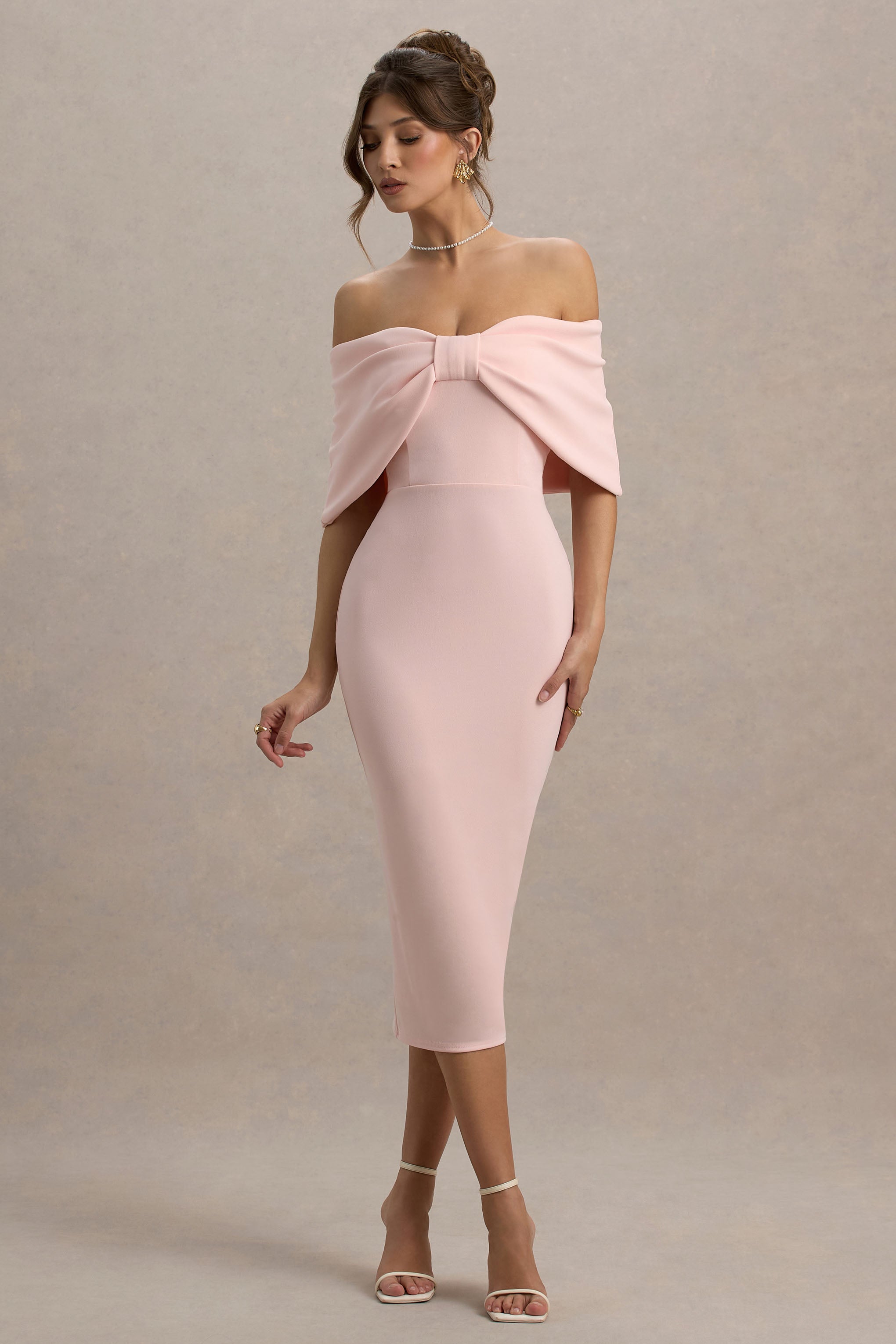 Bayshore | Pink Bow Bardot Midi Dress – Club L London - USA