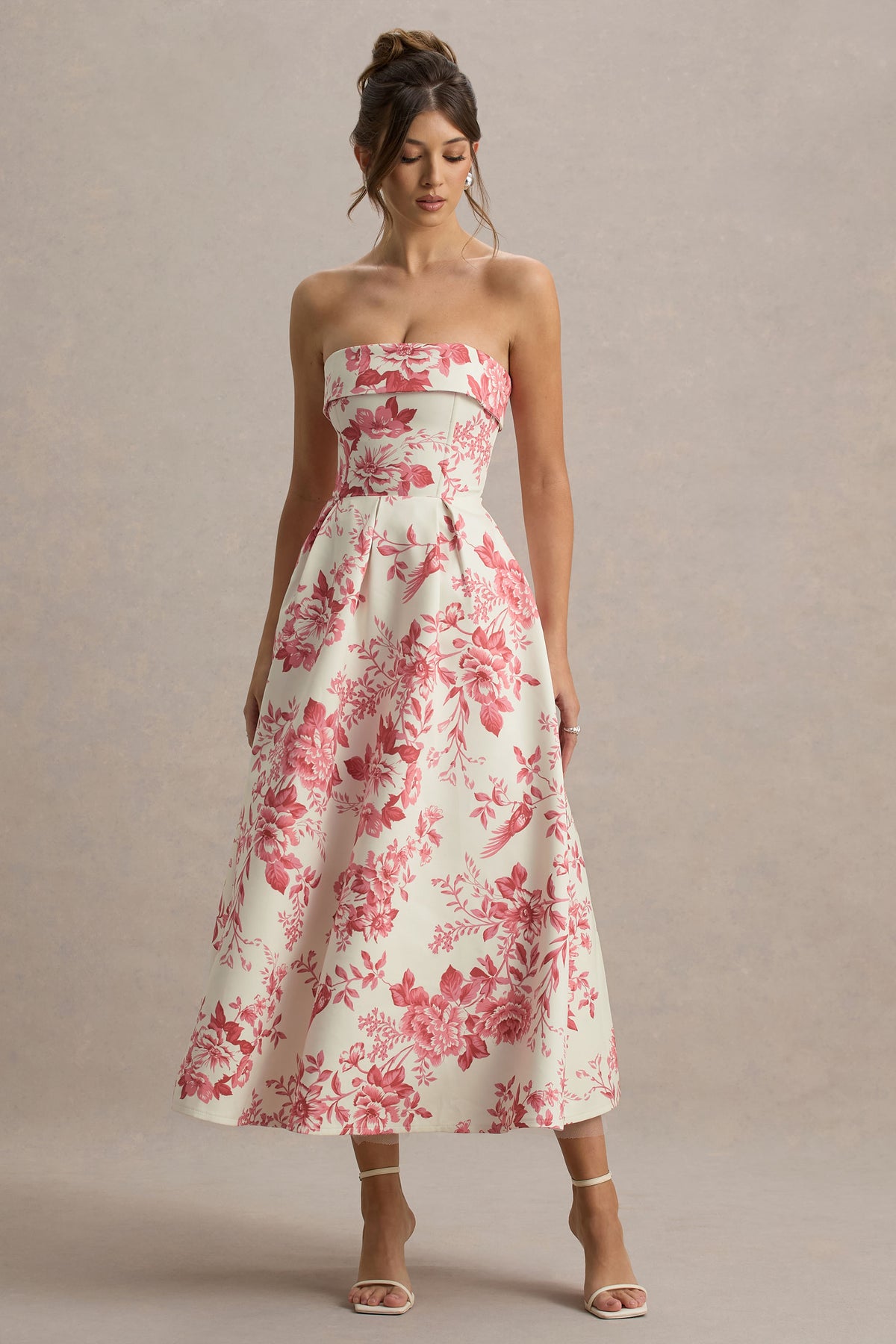 Annalise Pink Porcelain Print Bandeau Skater Midi Dress Club L London - USA Annalise Pink Porcelain Print Bandeau Skater Midi Dress Club L London - USA