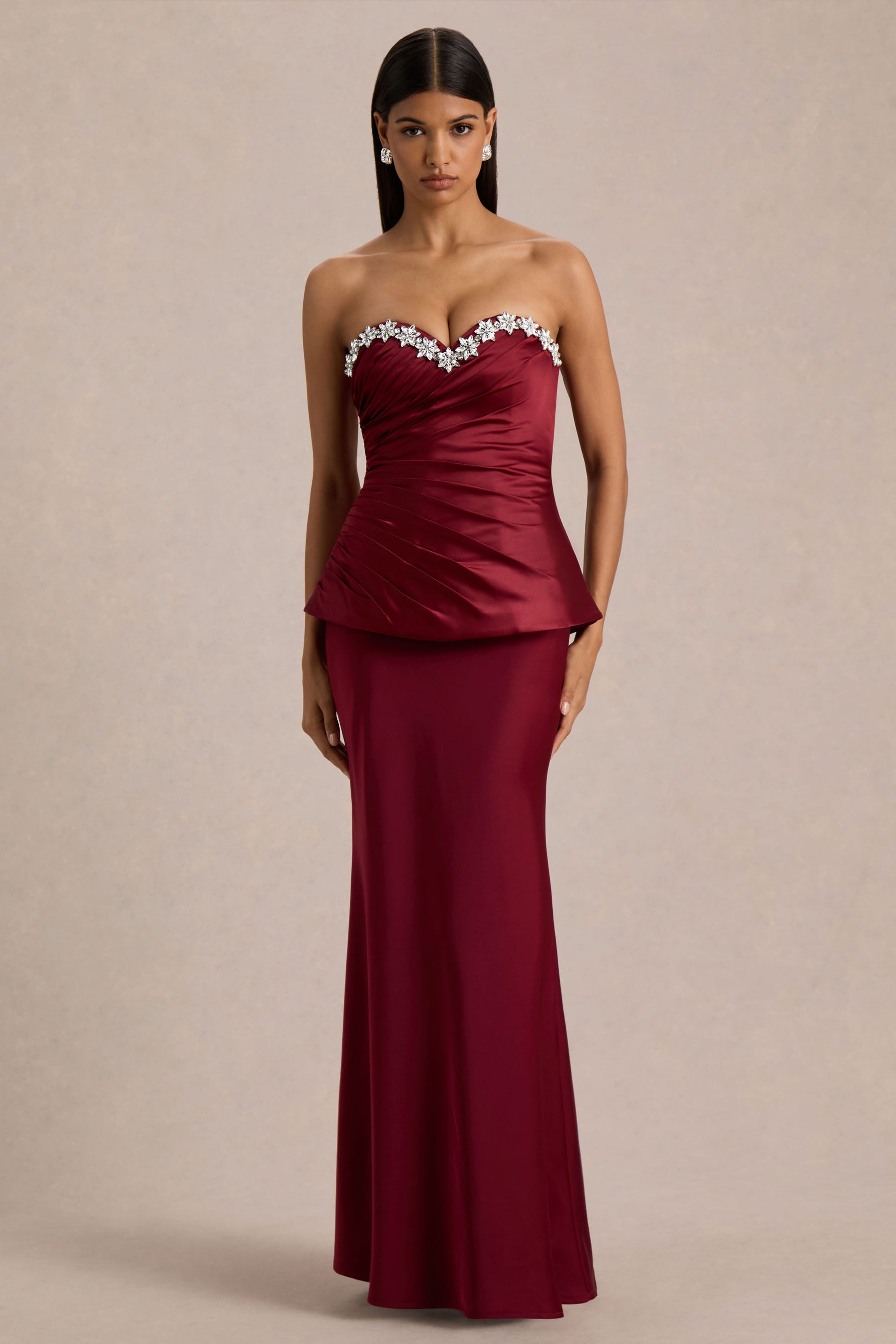 strapless burgundy maxi dress Dramatic Stunner Burgundy Velvet Bow Strapless Maxi Dress