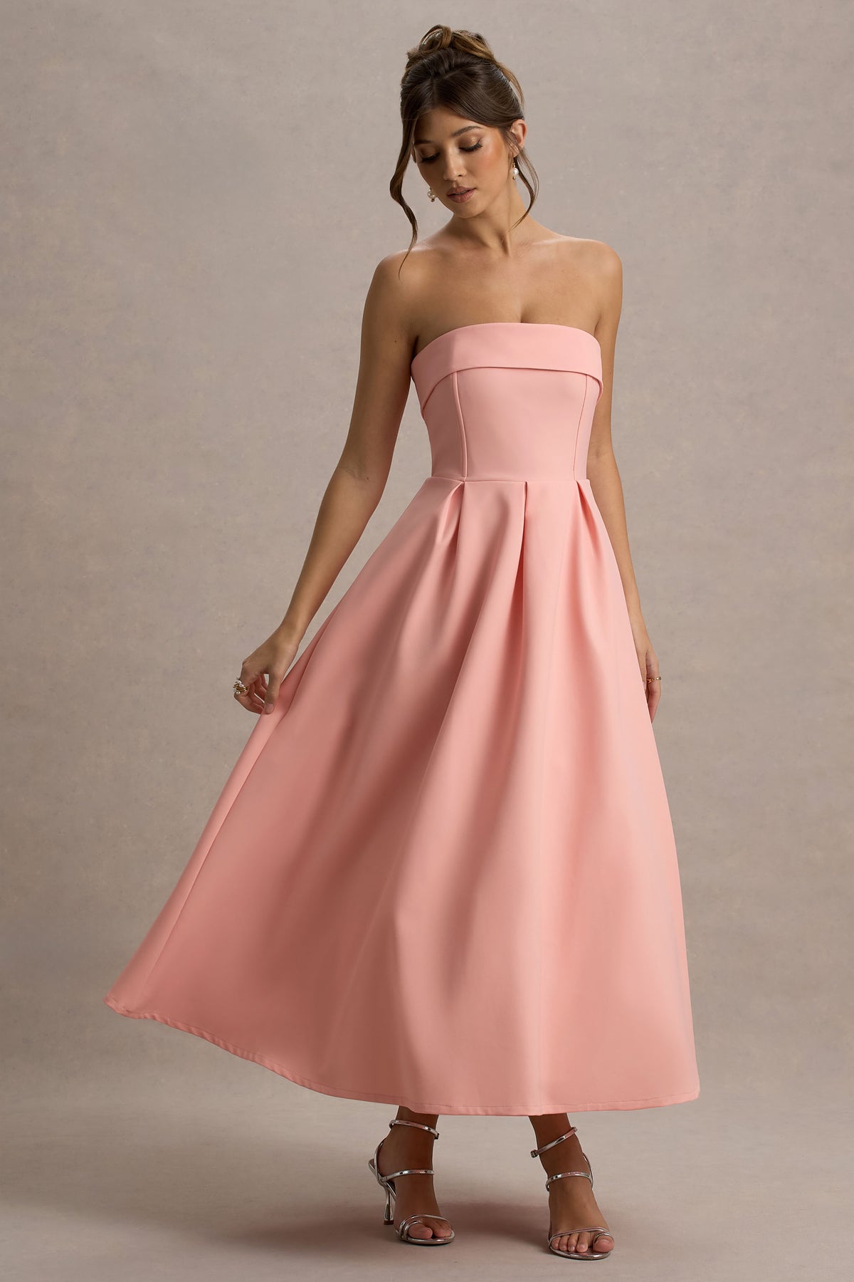 Annalise Pink Bandeau Skater Midi Dress Club L London - USA Annalise Pink Bandeau Skater Midi Dress Club L London - USA