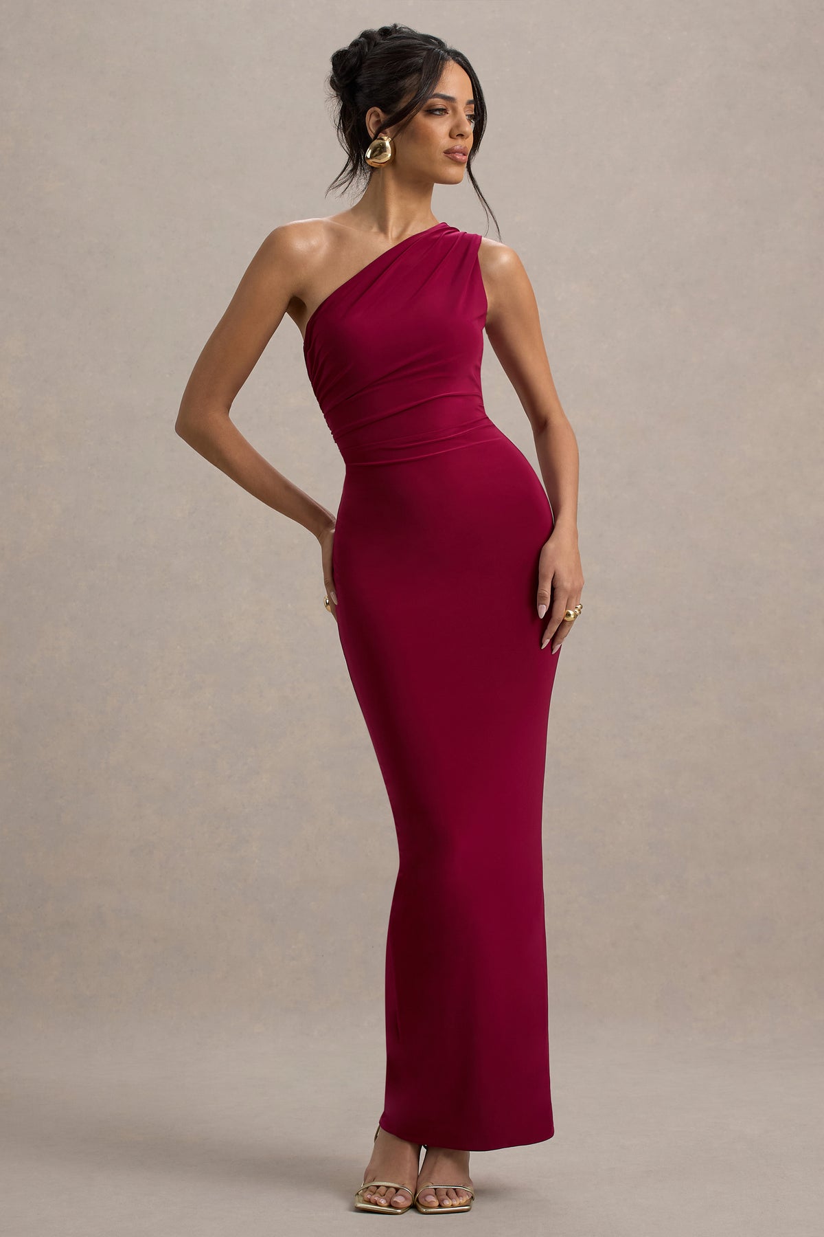 Venetia Burgundy One-Shoulder Tie-Back Maxi Dress Club L London - USA Venetia Burgundy One-Shoulder Tie-Back Maxi Dress Club L London - USA