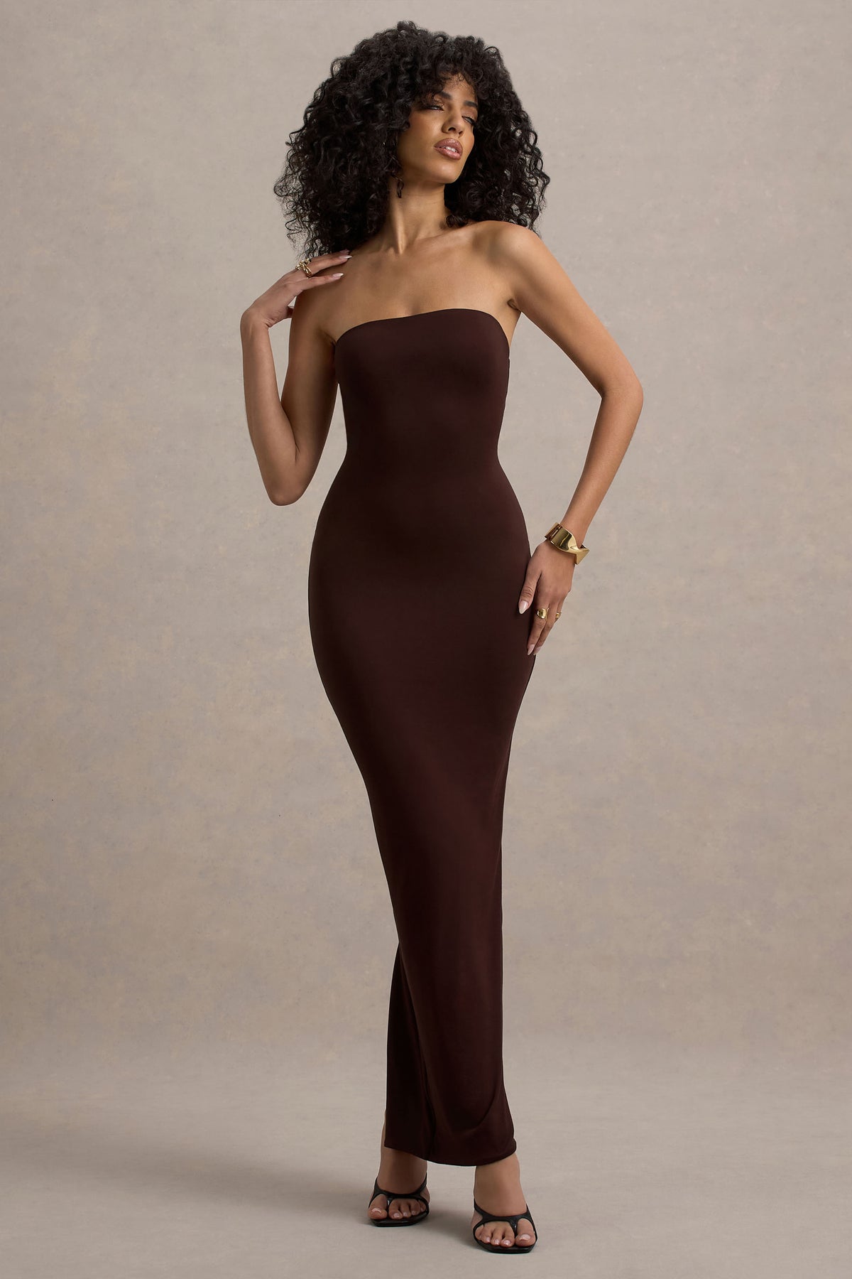 Angelie Brown Bandeau Bodycon Maxi Dress Club L London - USA Angelie Brown Bandeau Bodycon Maxi Dress Club L London - USA