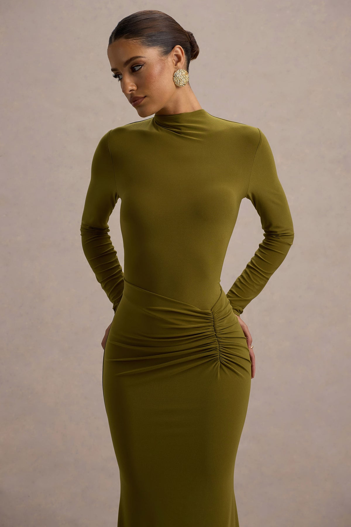 Reid Green Long-Sleeve Gathered Maxi Dress Club L London - USA Reid Green Long-Sleeve Gathered Maxi Dress Club L London - USA