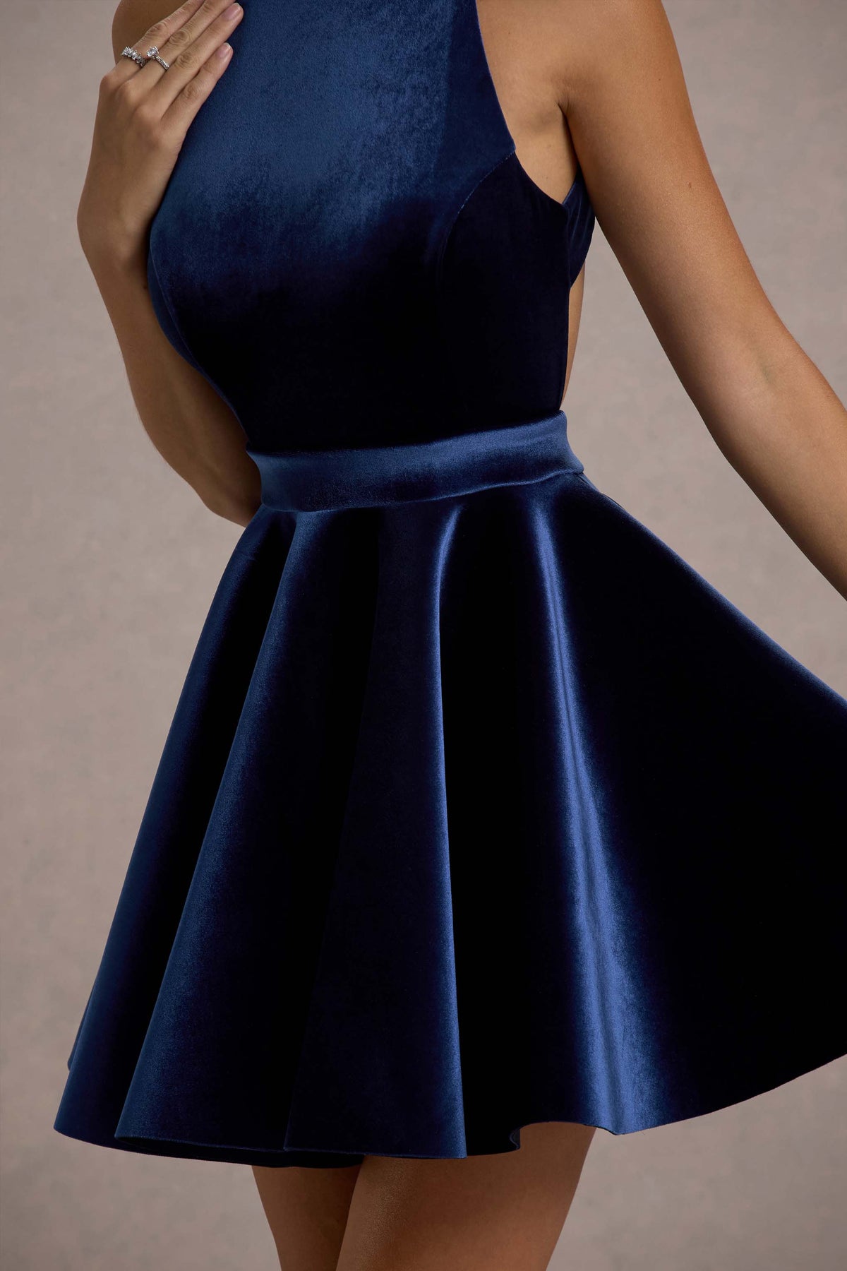 Mackie Navy Velvet Sleeveless Skater Mini Dress Club L London - USA Mackie Navy Velvet Sleeveless Skater Mini Dress Club L London - USA