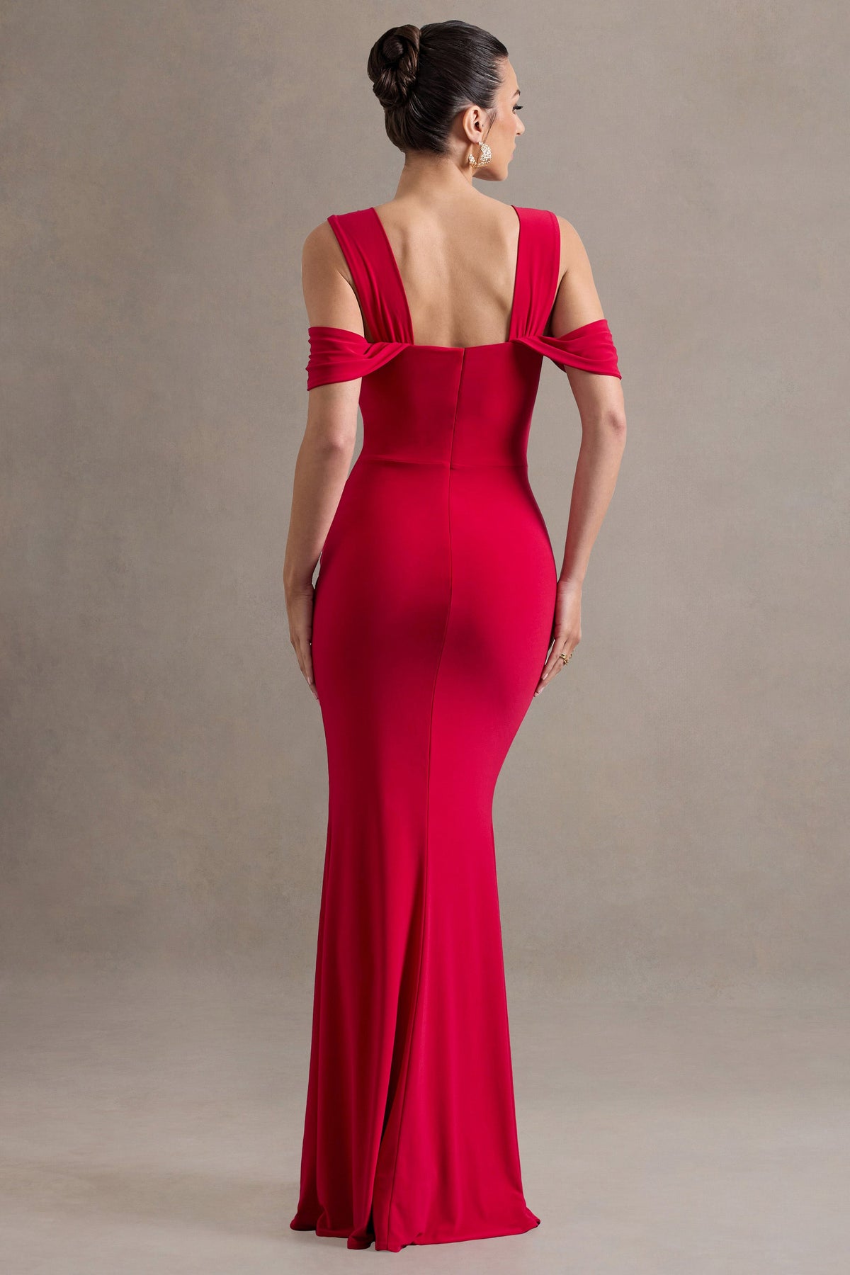 Amoura Red Square-Neck Draped Wrap Maxi Dress Club L London - USA Amoura Red Square-Neck Draped Wrap Maxi Dress Club L London - USA
