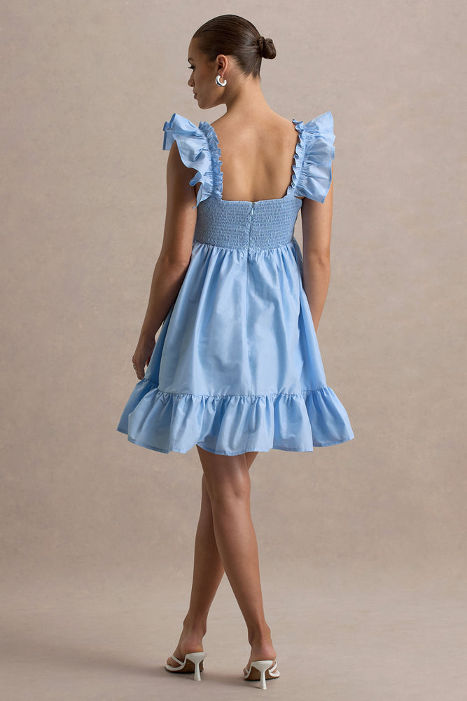 Dolly Daze Powder Blue Ruffle Sleeve Babydoll Maternity Mini