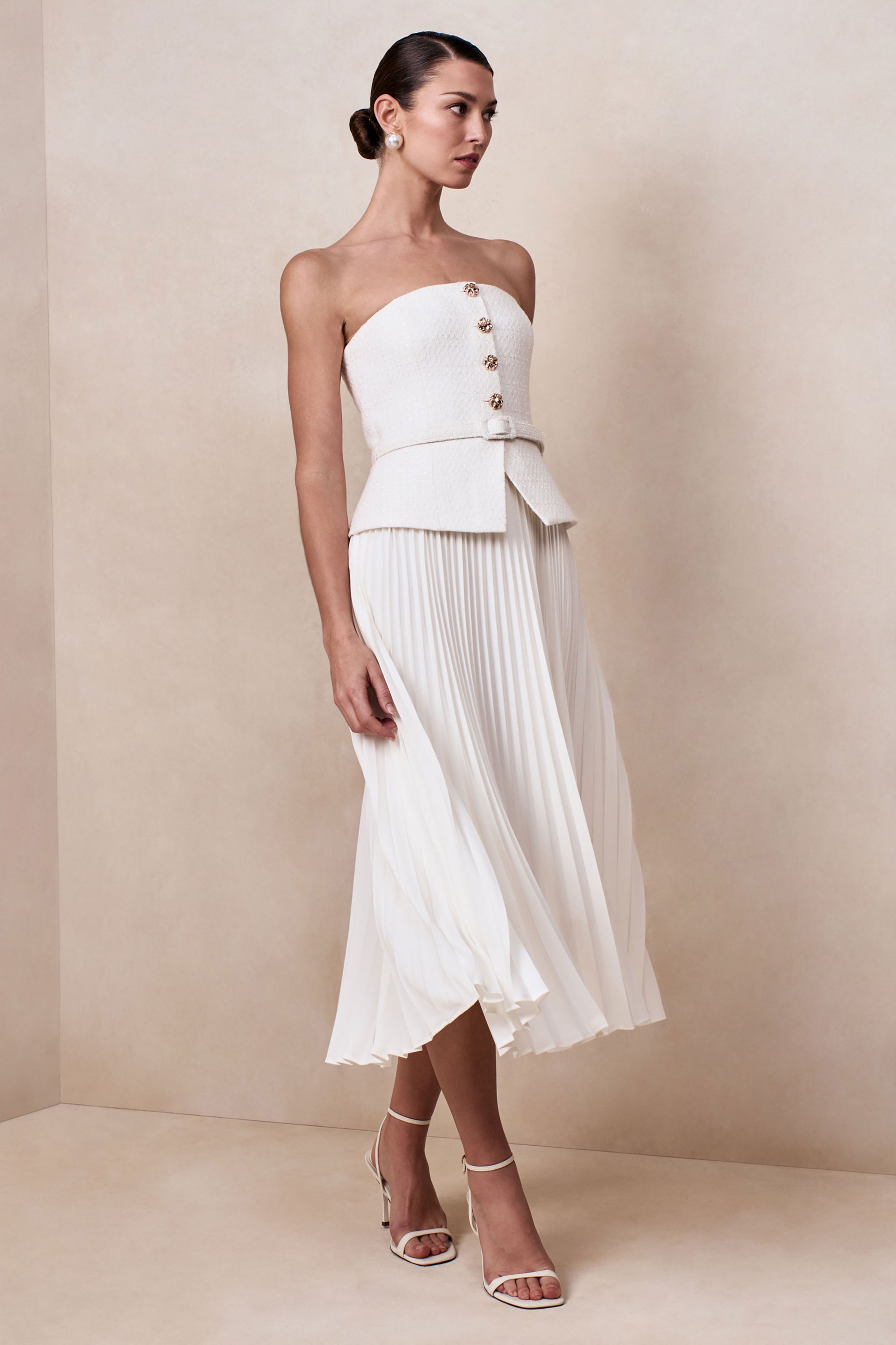white pleated skirt dress US 10 / WHITE