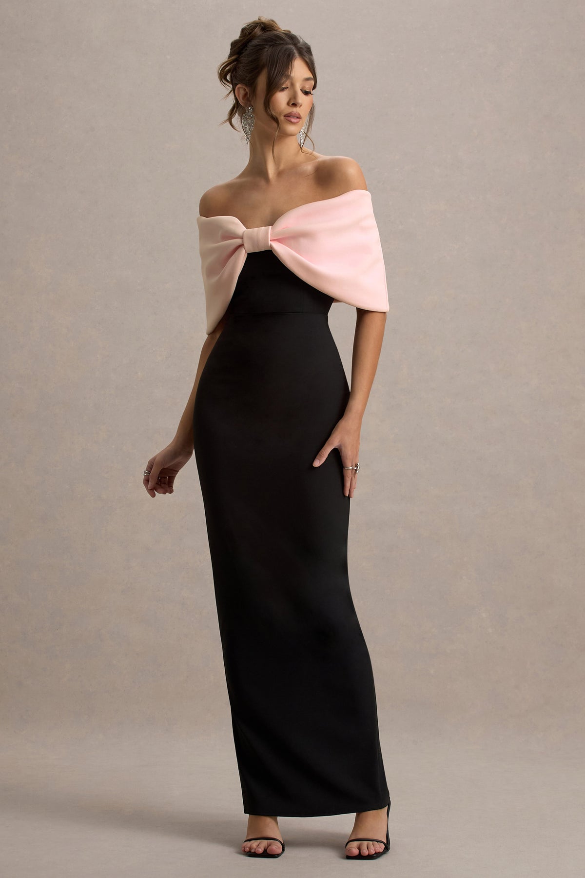 Cornelia | Pink & Black Strapless Maxi Dress with Oversized Bow - UK 8 Rose Quartz and Black Cornelia | Pink & Black Strapless Maxi Dress with Oversized Bow - UK 8 Rose Quartz and Black