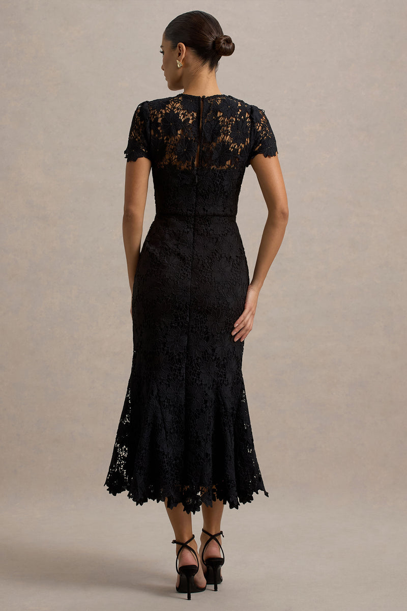 Clarissa Black Lace Short-Sleeve Midi Dress – Club L London