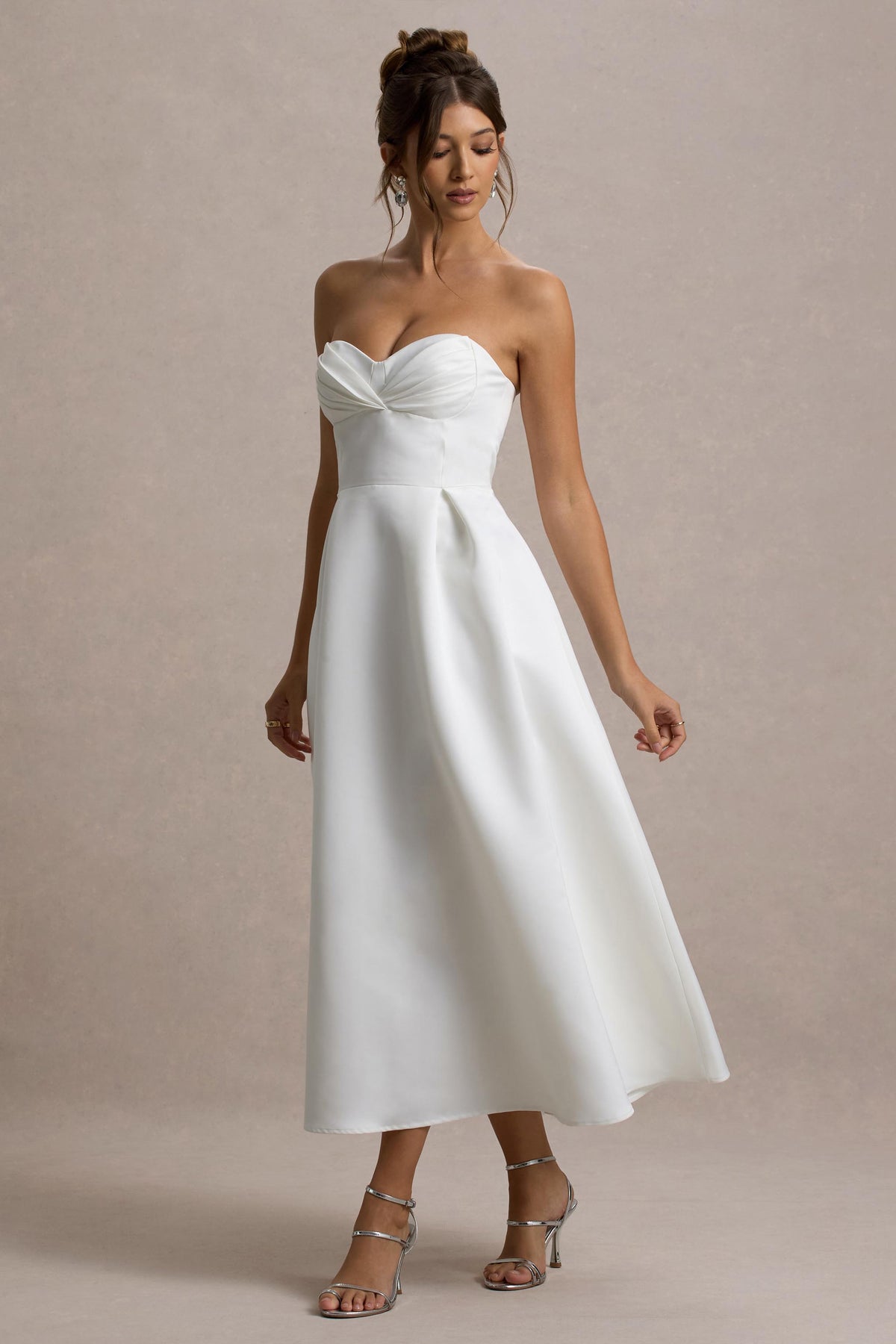 Midi White Dress Satin Berylove Women White Graduation Dress Satin A Line V Neck Midi Dress, White / US16W Midi White Dress Satin Berylove Women White Graduation Dress Satin A Line V Neck Midi Dress, White / US16W