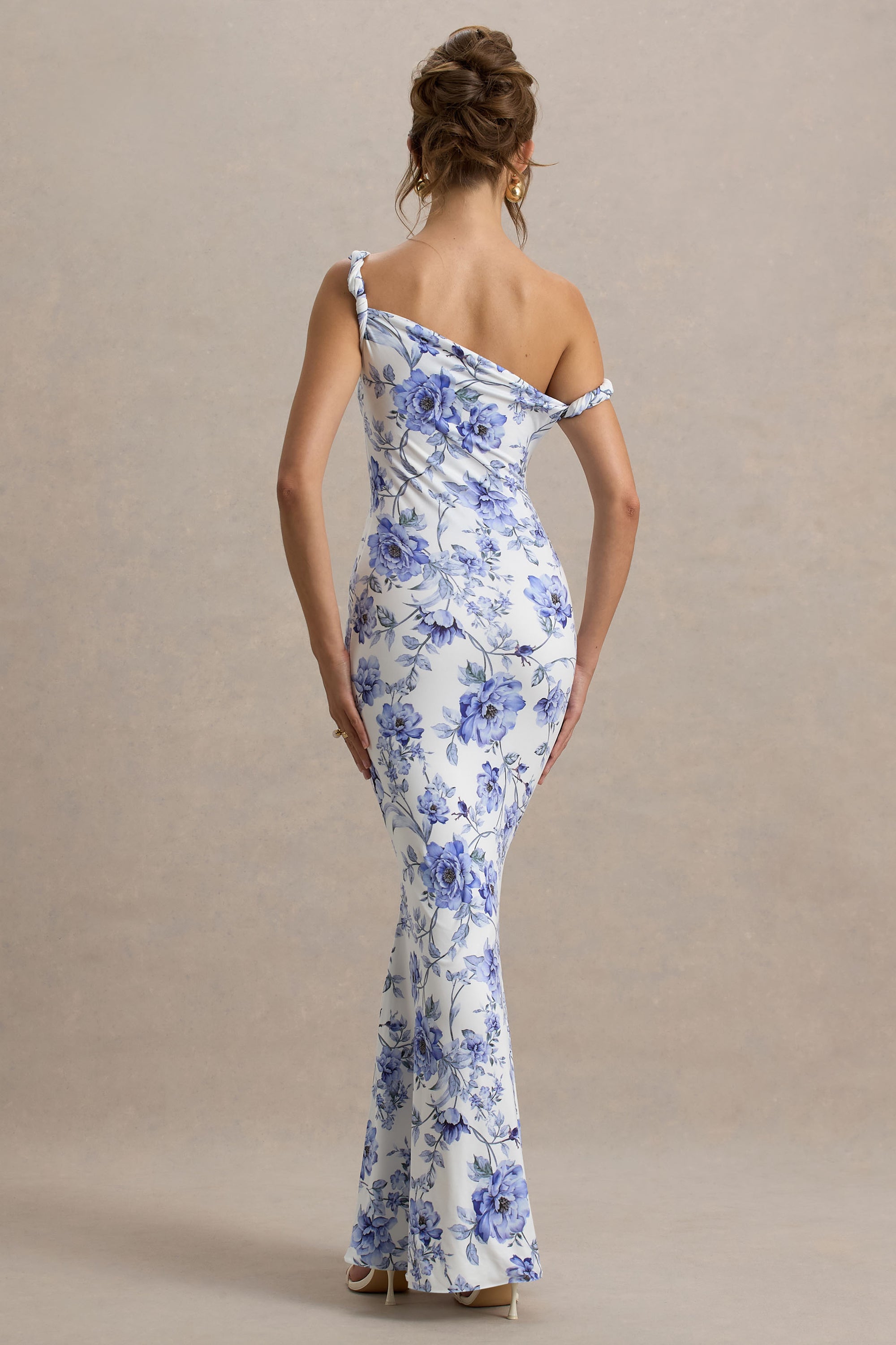 Lita | Blue Floral Twisted Asymmetric Maxi Dress - Club L London - USA
