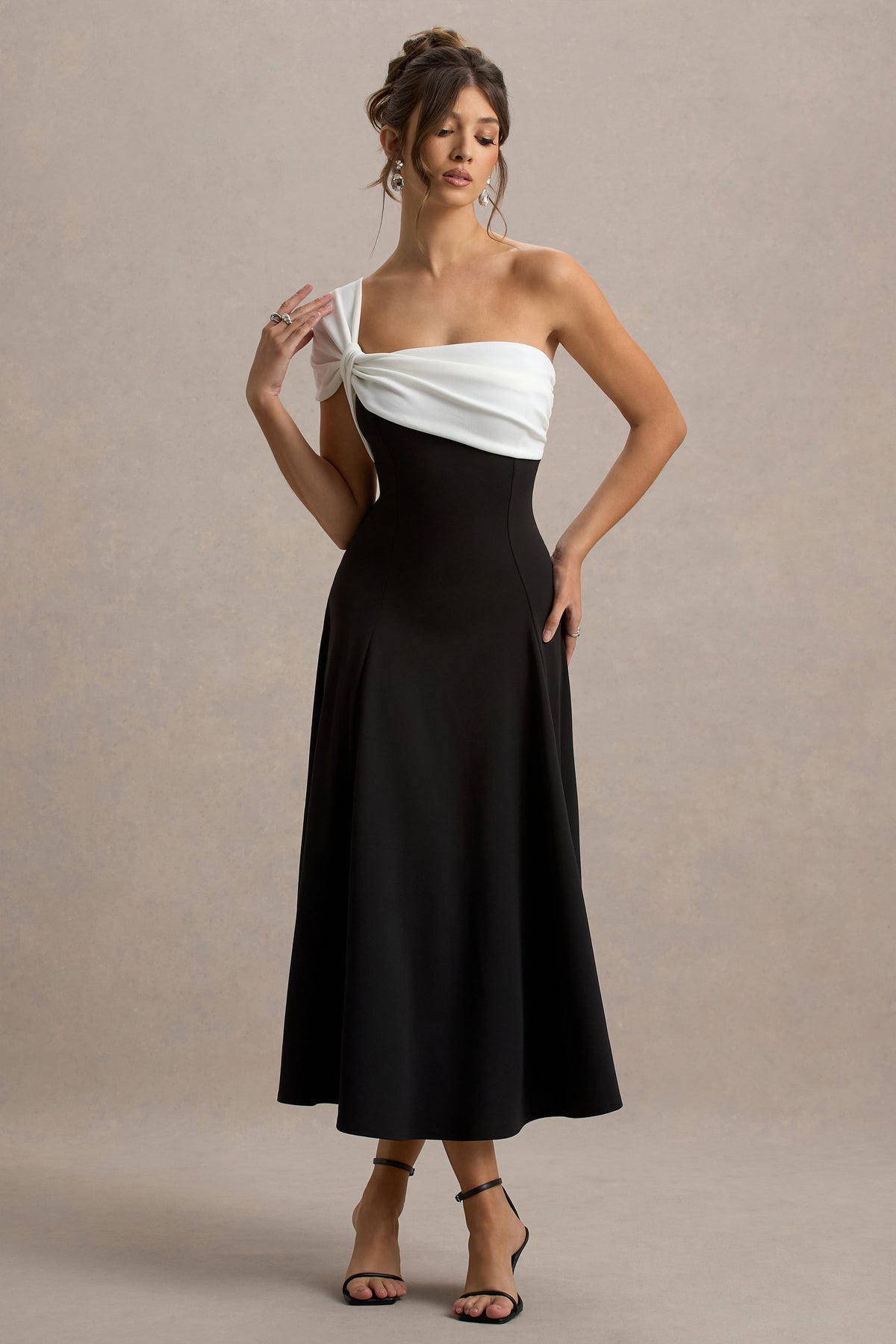Malta | Black & White One-Shoulder Midi Dress Malta | Black & White One-Shoulder Midi Dress