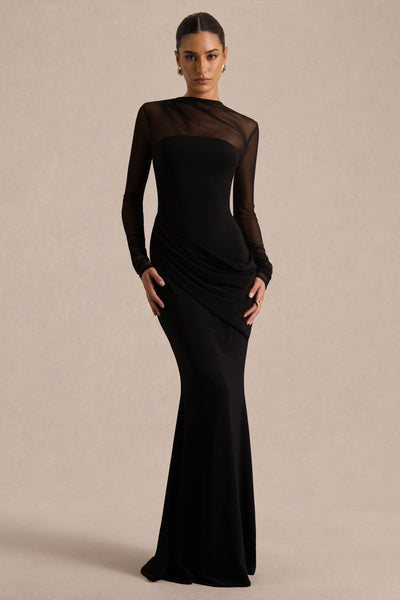 black jersey dress maxi Deema | And Mesh High Neck waist 24 Tall Maxi Dress Size:39 Satin Black Strapless Bridesmaid