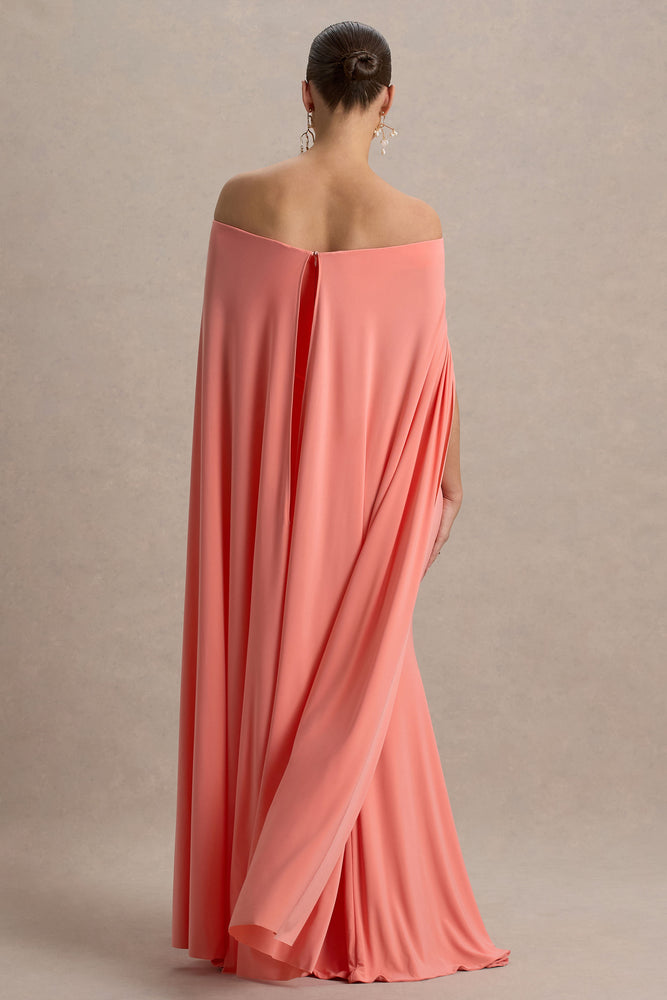 fitted lace wedding dress Radiance | Coral Bardot Maternity Maxi Dress with Cape