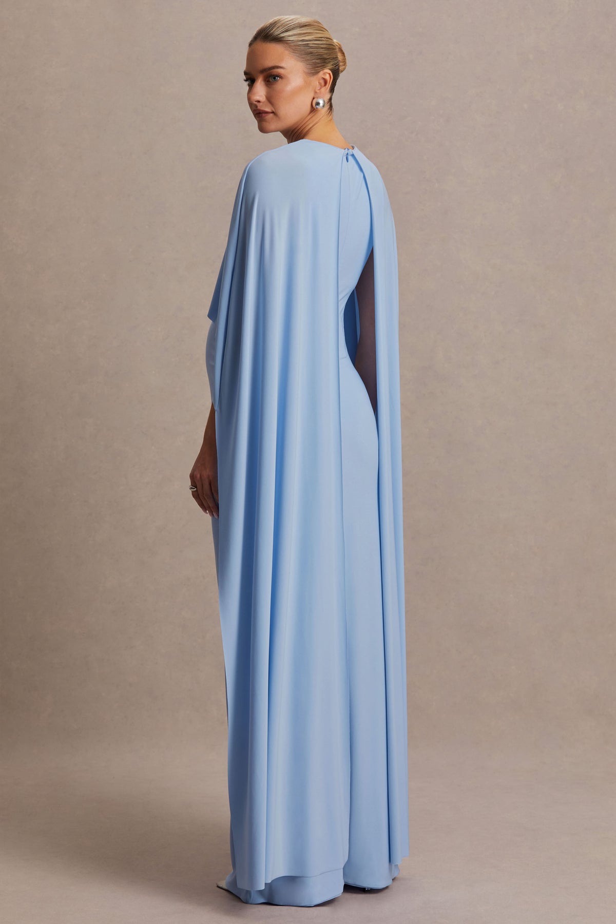 Padma Powder Blue Draped Maternity Maxi Dress With Cape Sleeves Club L London - USA Padma Powder Blue Draped Maternity Maxi Dress With Cape Sleeves Club L London - USA
