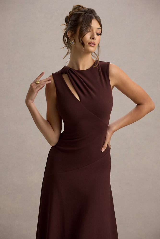 Francesca | Brown Knotted Midi Dress With Handkerchief Hem - UK 10 CHOCOLATE DRIZZLE Francesca | Brown Knotted Midi Dress With Handkerchief Hem - UK 10 CHOCOLATE DRIZZLE