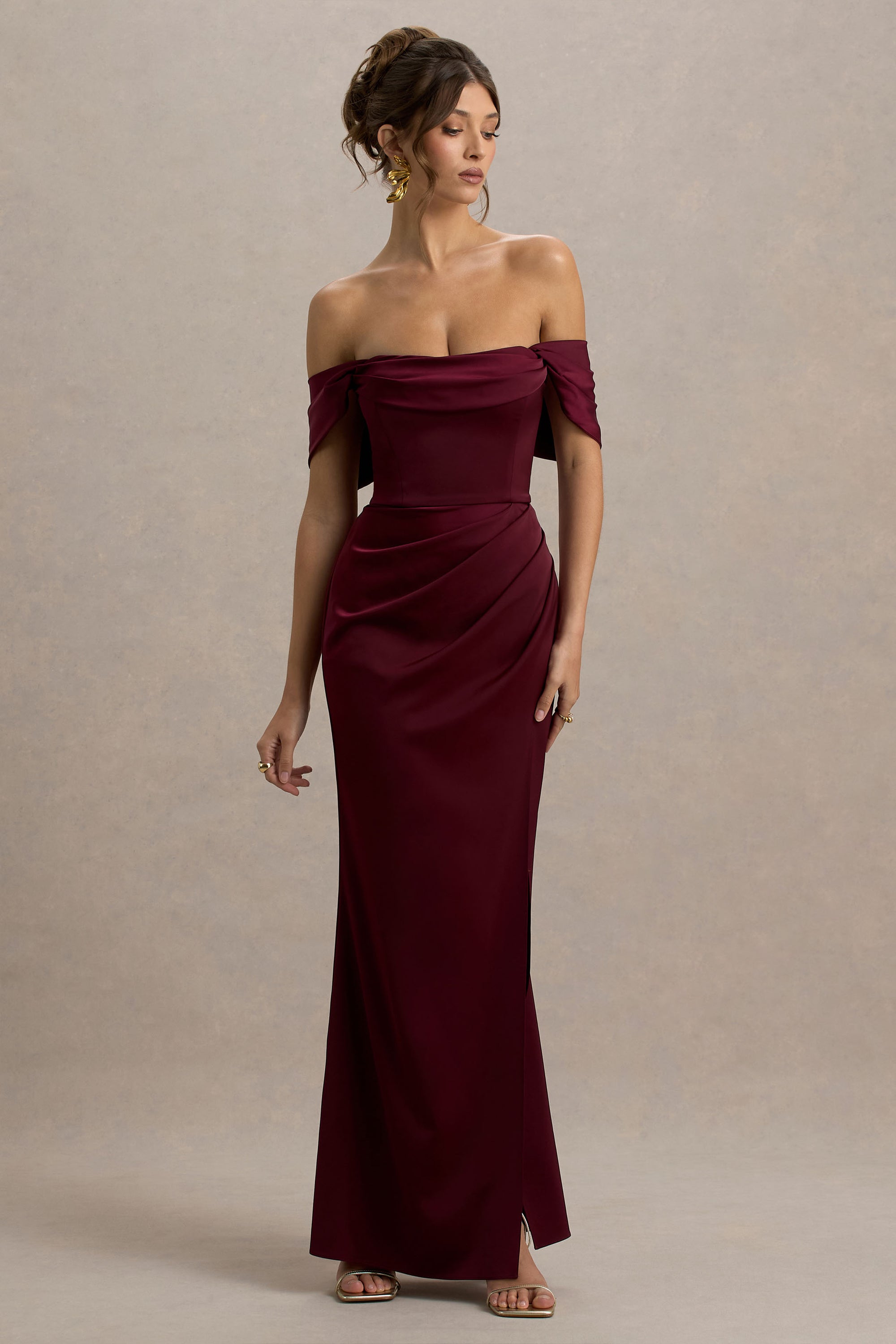 shape burgundy satin wrap dress Shape Burgundy Satin Wrap Dress