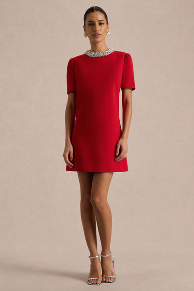 slim fit dress slacks Red Plaid Mini Dress W/ Gold Buttons main image 1