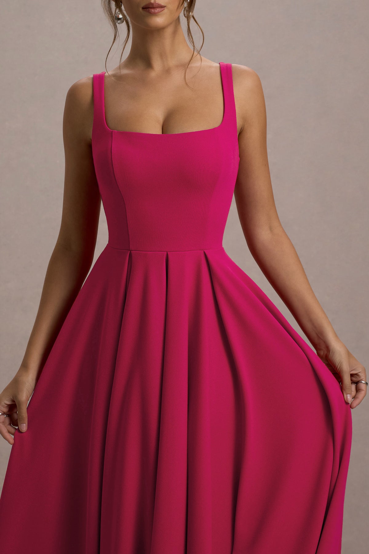 Parina | Hot Pink Strappy Volume-Hem Maxi Dress