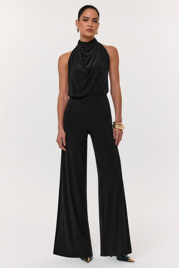 Asha Black High-Neck Jumpsuit With Ruched Detail – Club L