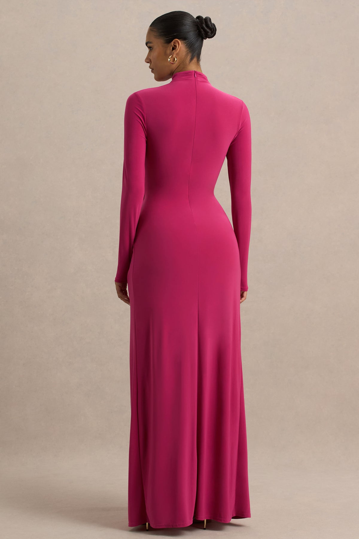 Hourglass Hot Pink Long-Sleeve Twisted Maxi Dress With Split Club L London - USA Hourglass Hot Pink Long-Sleeve Twisted Maxi Dress With Split Club L London - USA