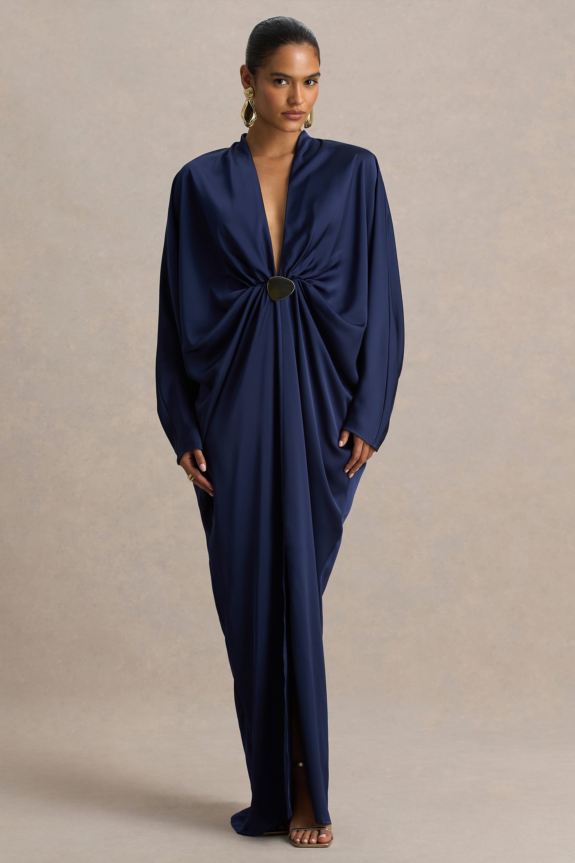 blue embellished maxi dress Iris Blue Embellished Asymmetrical Maxi Dress with Cape