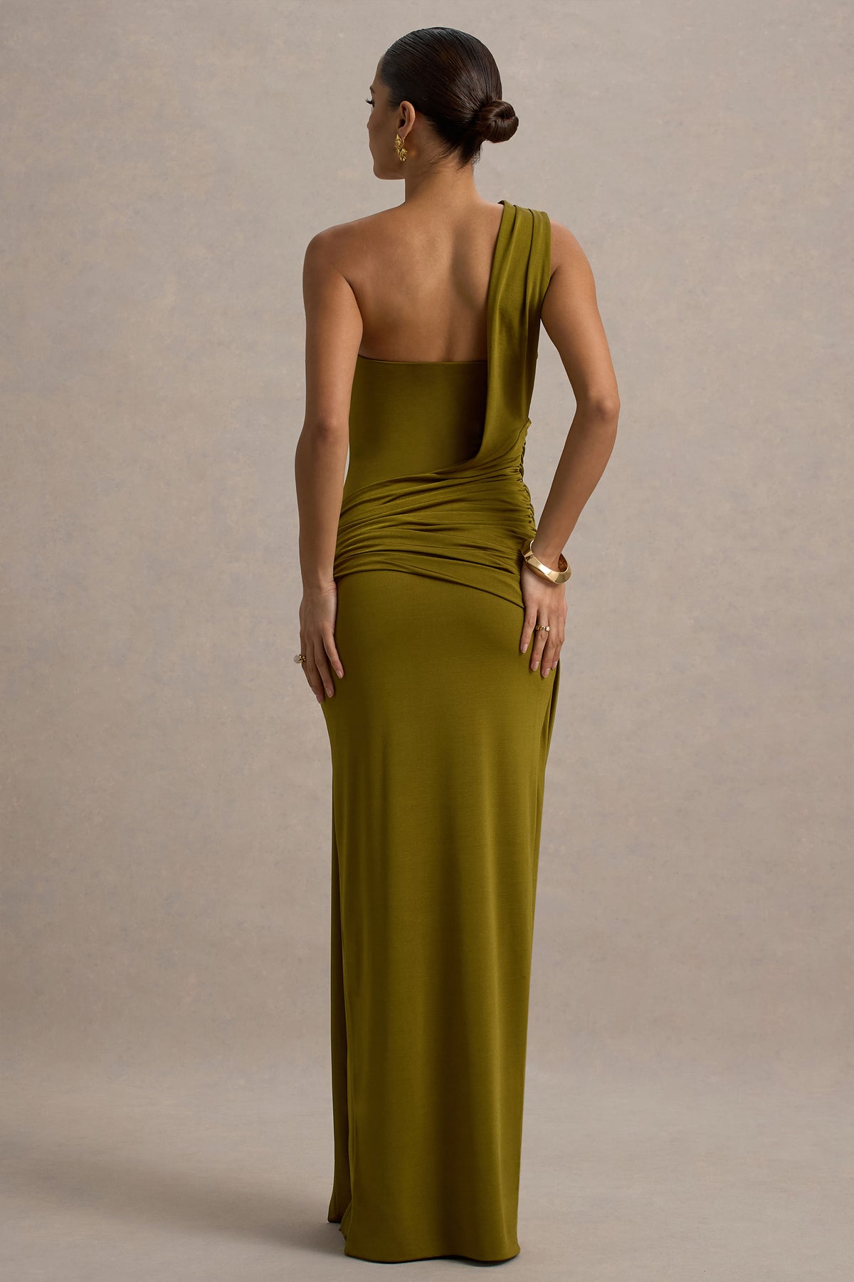 Erminia Olive Green One-Shoulder Twist Wrap Maxi Dress Club L London - USA Erminia Olive Green One-Shoulder Twist Wrap Maxi Dress Club L London - USA