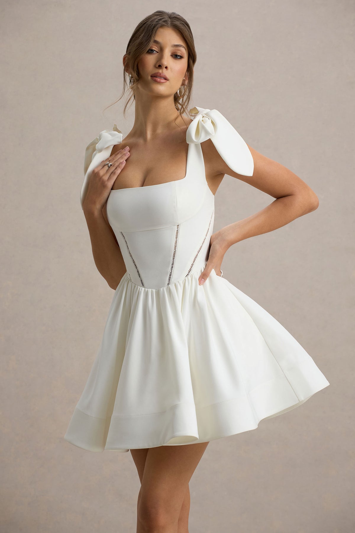 sm white dress Mochi | White Skater Mini Dress With Bow Straps