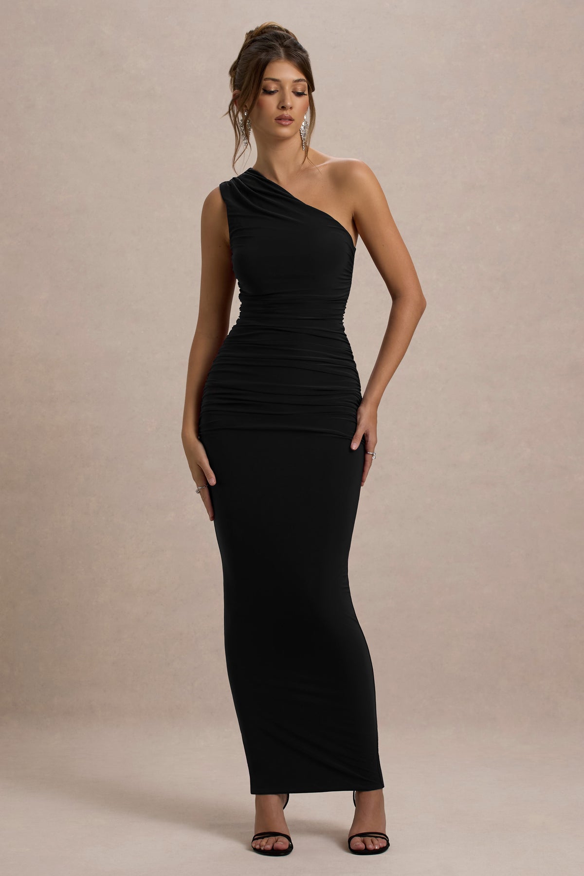 Dalarie | Black One-Shoulder Gathered Maxi Dress - UK 10 Black Dalarie | Black One-Shoulder Gathered Maxi Dress - UK 10 Black