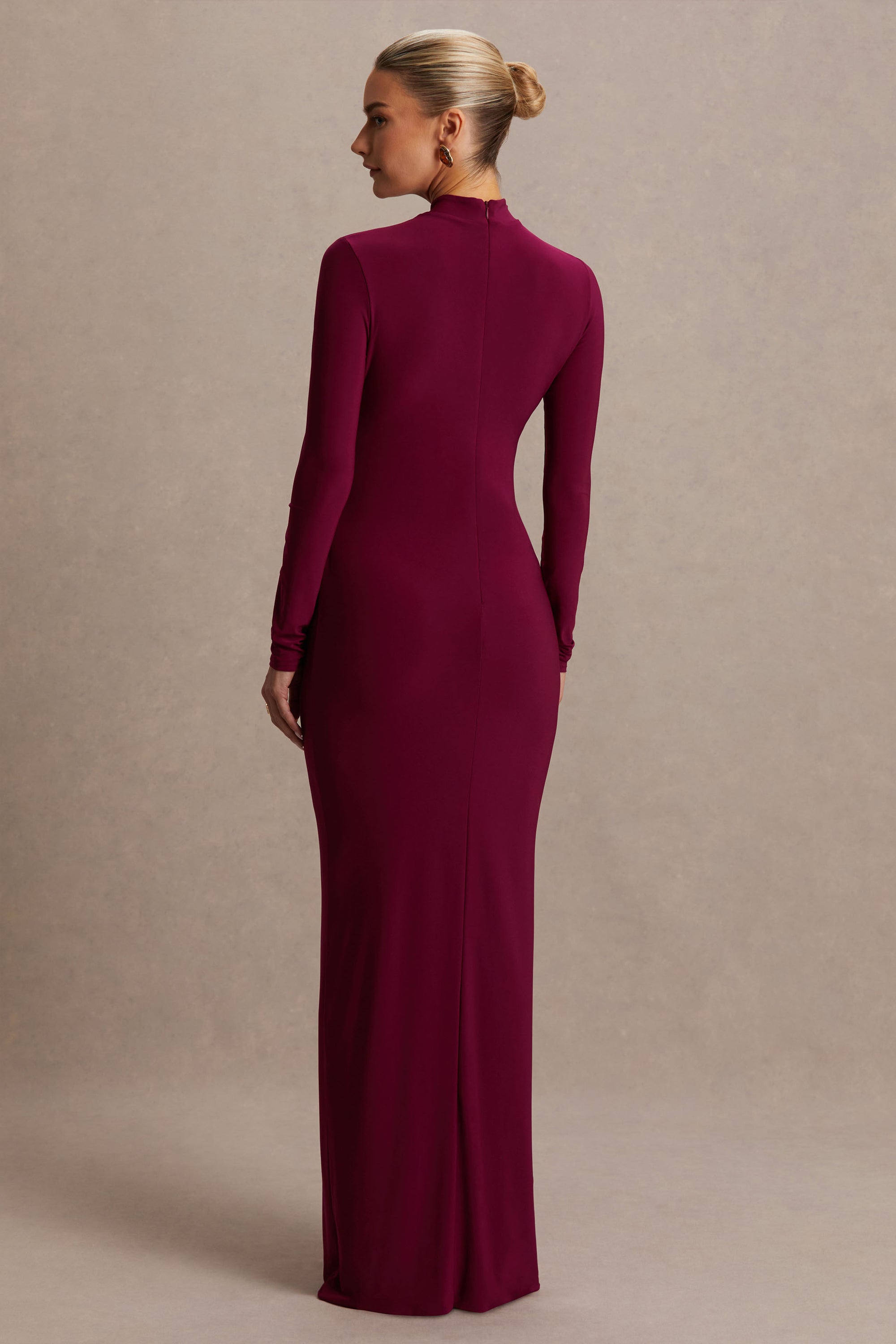 burgundy maternity dress long sleeve Monroe | Burgundy Crew-Neck Maternity Maxi Dress With Drop-Waist
