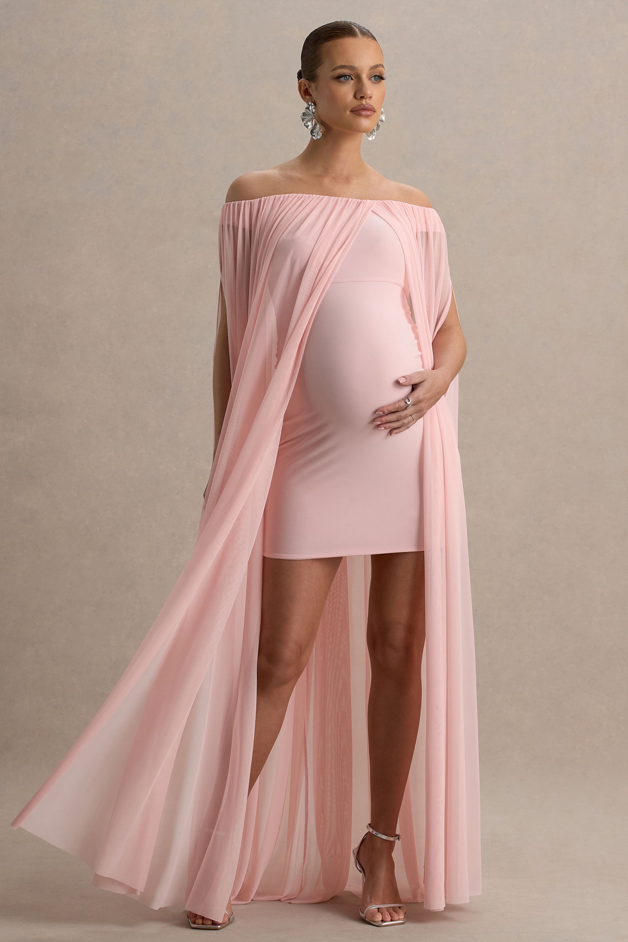 maternity mini dress Velvet Mock Neck Long Sleeve Maternity Mini Dress with Back Zipper Black / SMALL