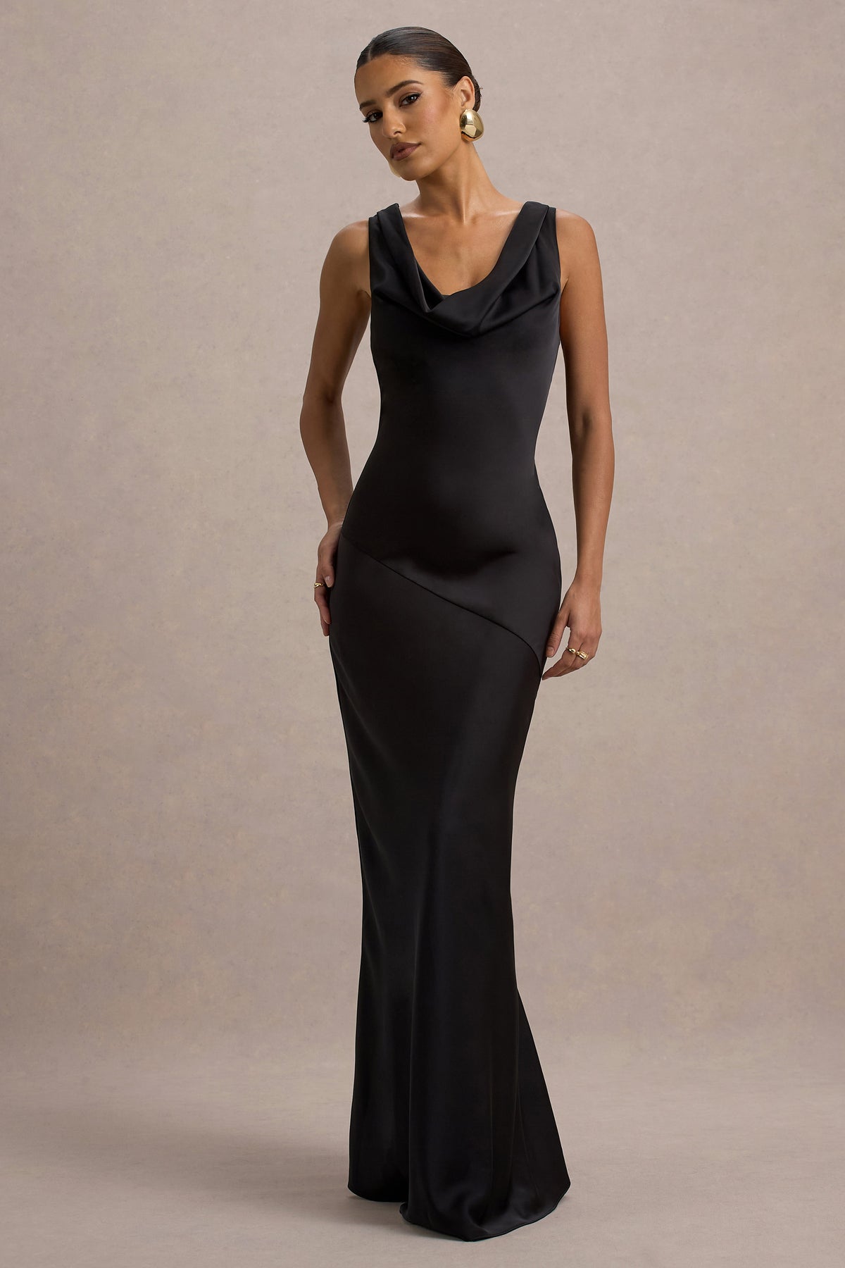 Alesso Black Satin Cowl-Neck Slip-Maxi Dress Club L London - USA Alesso Black Satin Cowl-Neck Slip-Maxi Dress Club L London - USA
