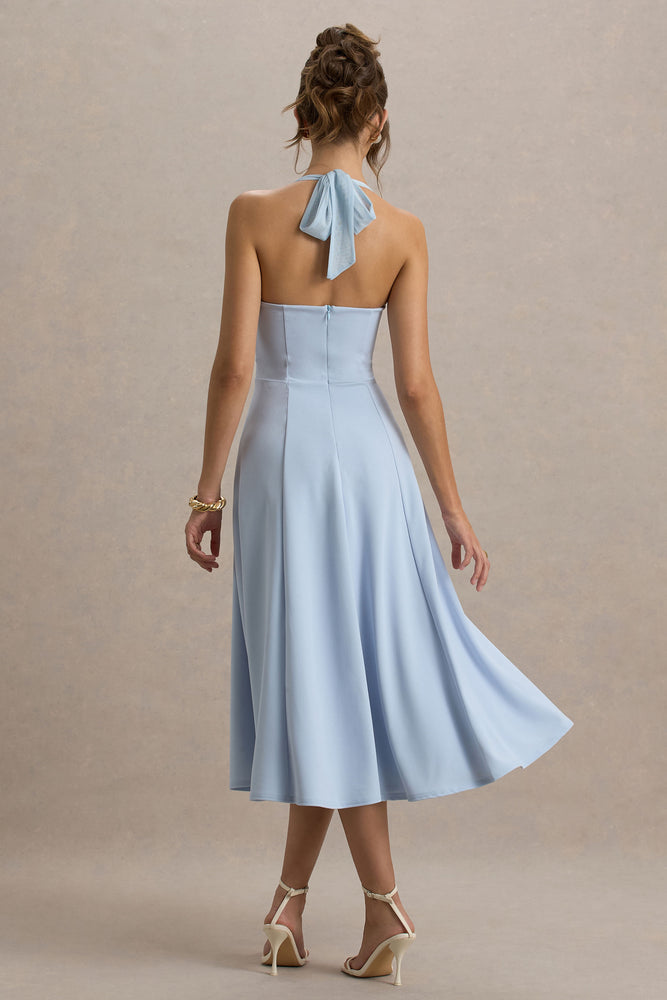 Auburn | Powder BLUE Halter-Neck Midi Dress - UK 6 Powder BLUE Auburn | Powder BLUE Halter-Neck Midi Dress - UK 6 Powder BLUE