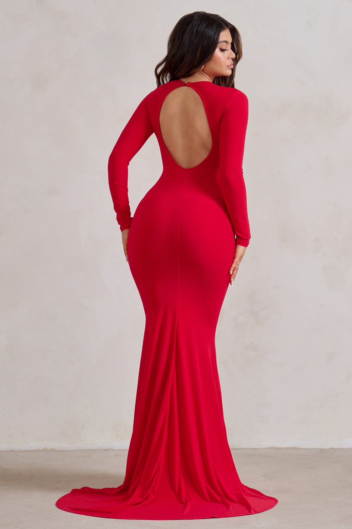One Step Ahead | RED Long Sleeve Backless Fishtail Maxi Dress, US 2 / RUBY RED One Step Ahead | RED Long Sleeve Backless Fishtail Maxi Dress, US 2 / RUBY RED